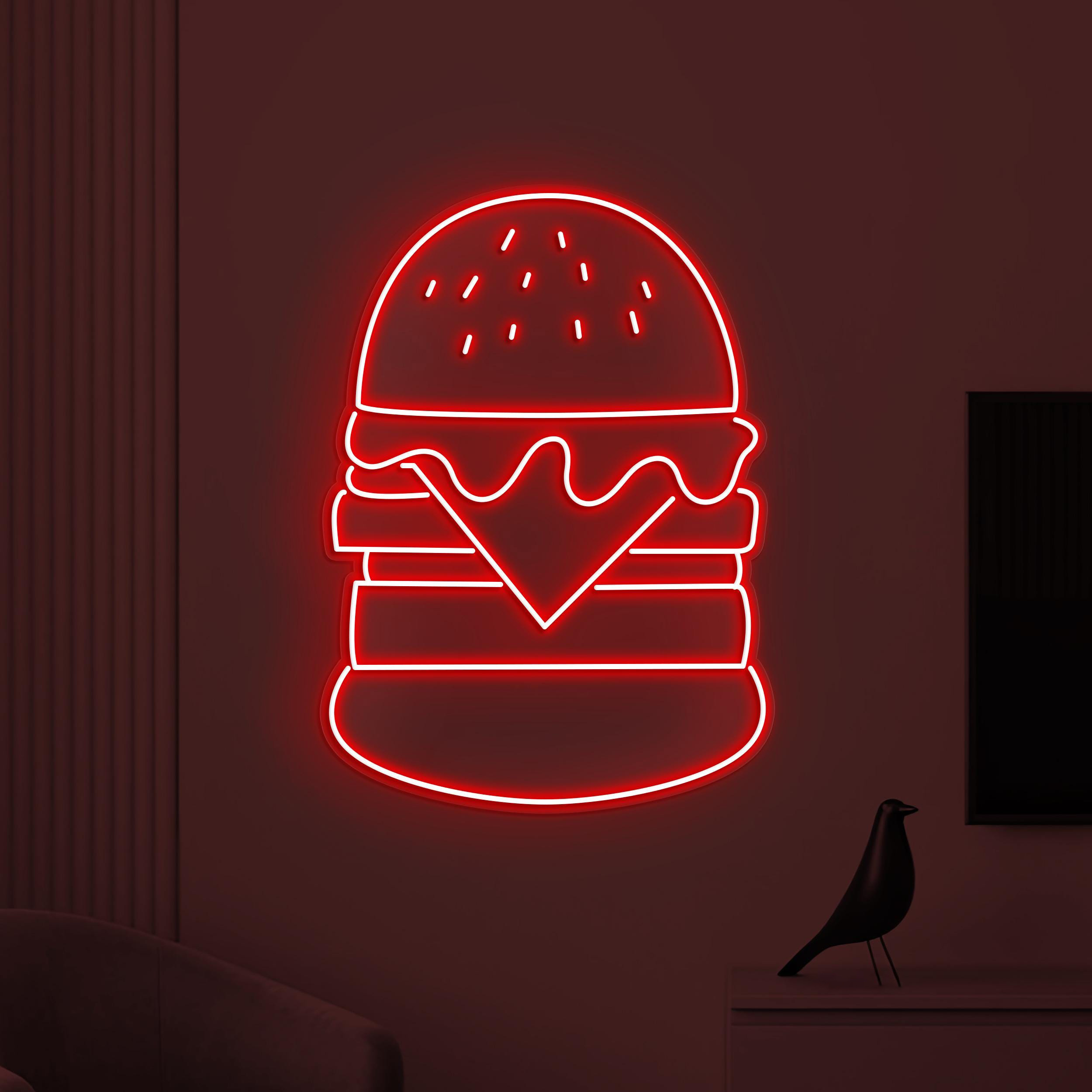 Burger Neon Sign, Hamburger LED Light, Fast Food Wall Decor, Restaurant Wall Art, Burger Cafe Neon Light, Burger Lover Gift, Burger Neon Art