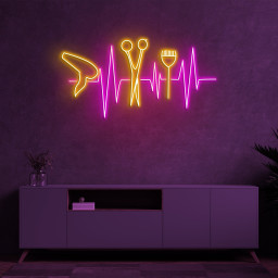 Hair Salon Neon Sign, LED Neon Light with Heartbeat, Hairdryer, Scissors, and Comb, LED Neon Sign for Barber Shop and Store Decor, Neon Art