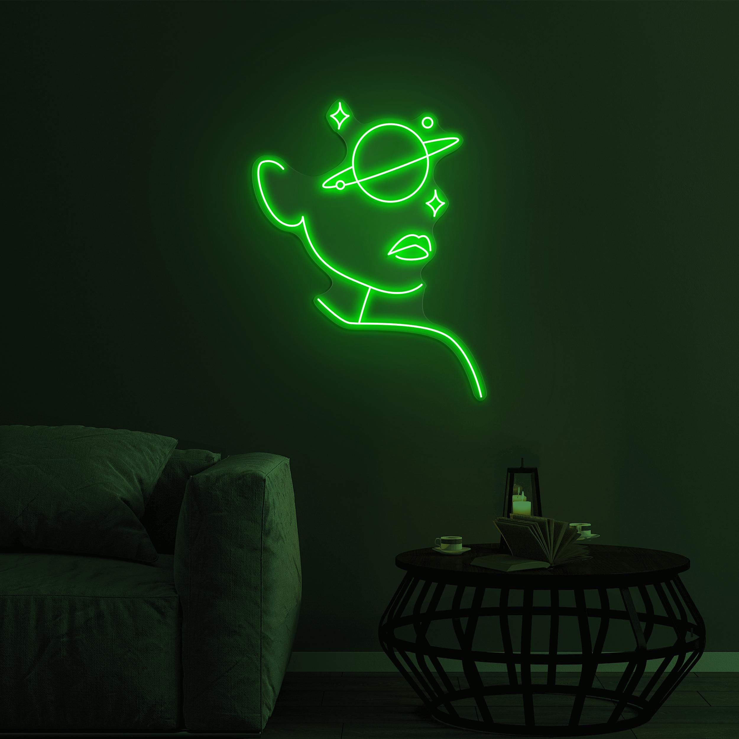 Woman with Planet Eye Neon Sign, Planet Girl Eye LED Sign, Beauty Club Wall Decor, Girl Face With Planet Decor, Home Wall Decor, Cosmic Neon