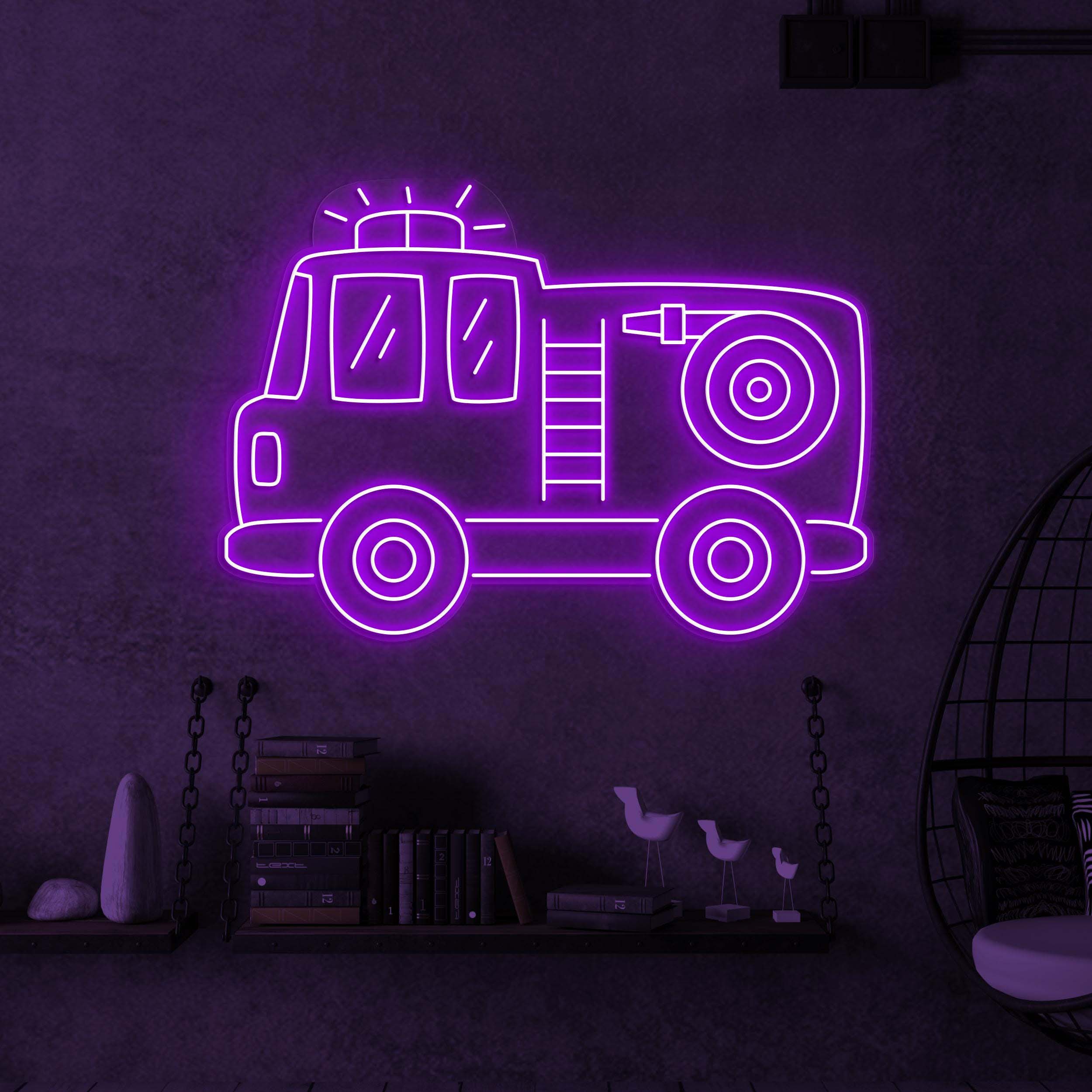 Fire Truck Neon Sign, Fire Truck LED Light, Firefighter Hero Wall Decor, Brave Firefighter Art, Firefighter Office Light, Rescue Room Decor