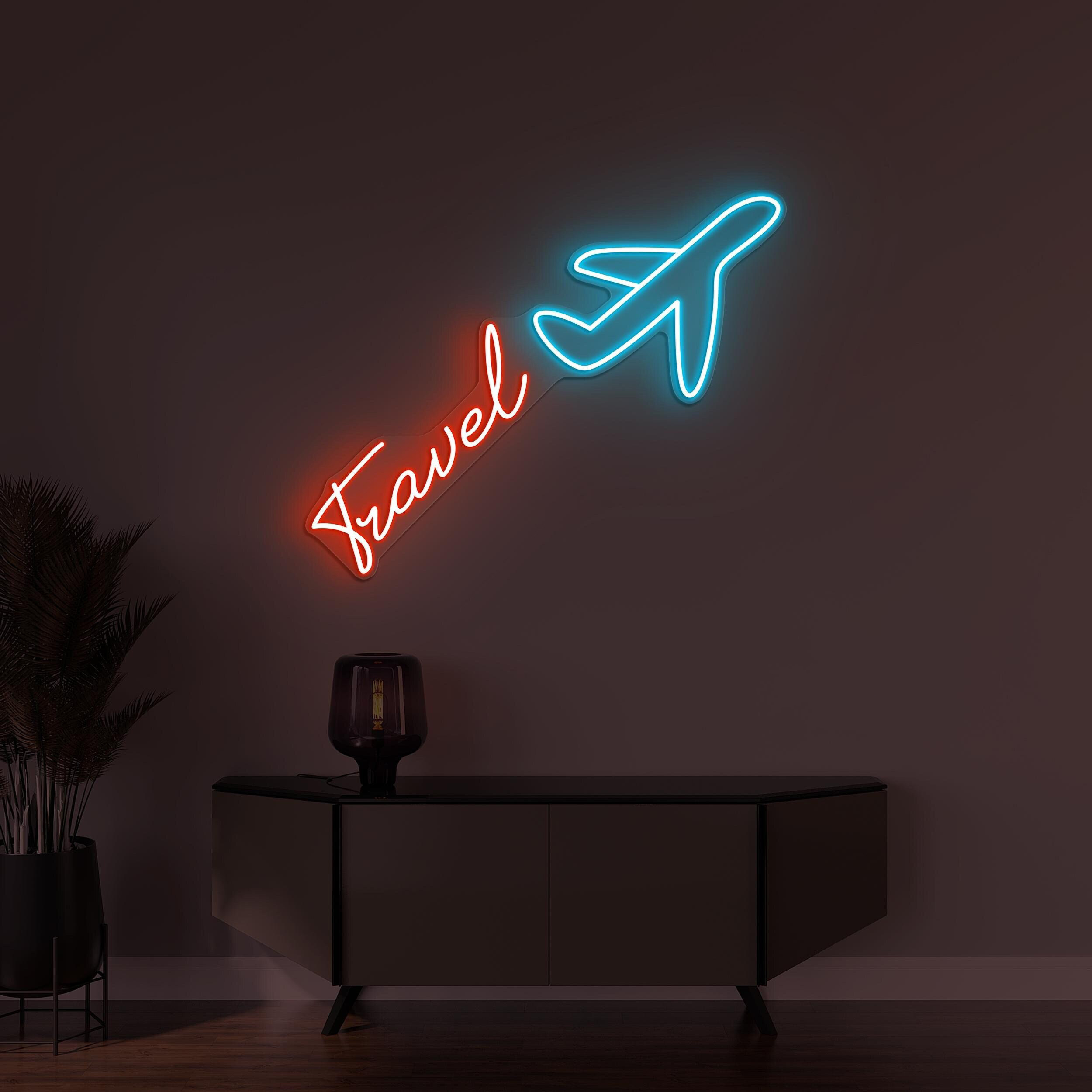 Travel Neon Sign, Travel LED Light, Airplane Wall Decor, Flying Airplane Wall Art, Travel Agency Wall Sign, Trip Neon Art, Travel Logo Sign