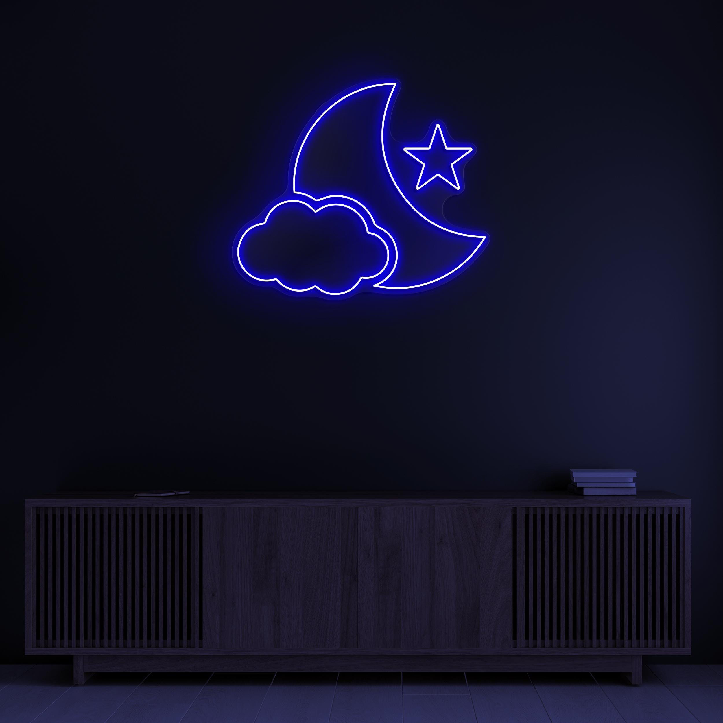 Moon and Cloud Neon Sign, Moon, Cloud and Stars LED Light, Kids Room Wall Art, Night Sky Wall Decor, Moonlight Neon Sign, Sweet Dreams Decor