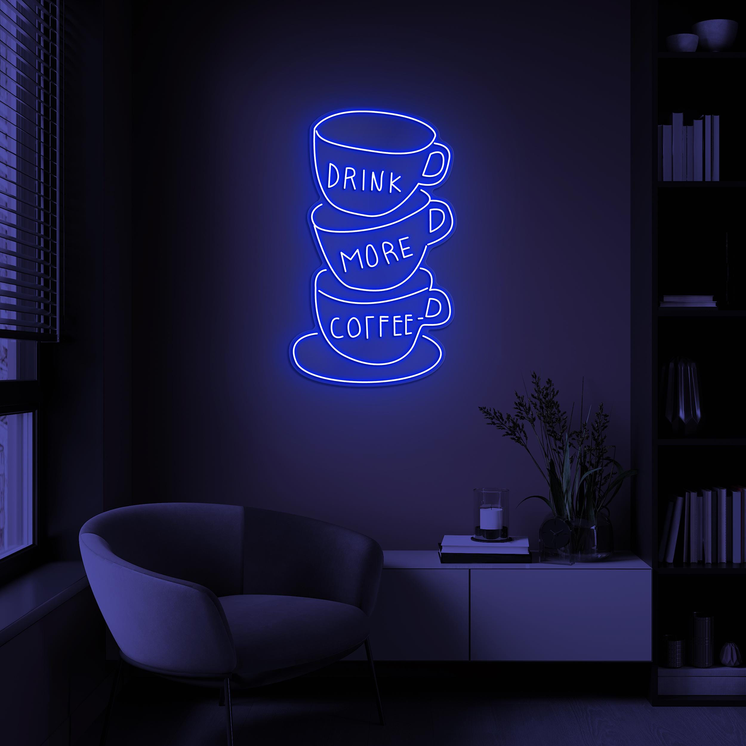Drink More Coffee Neon Sign, Drink More Coffee LED Light, Drink More Coffee Wall Art, Coffee Lover Gift, Cups Wall Art, Home Room Shop Decor