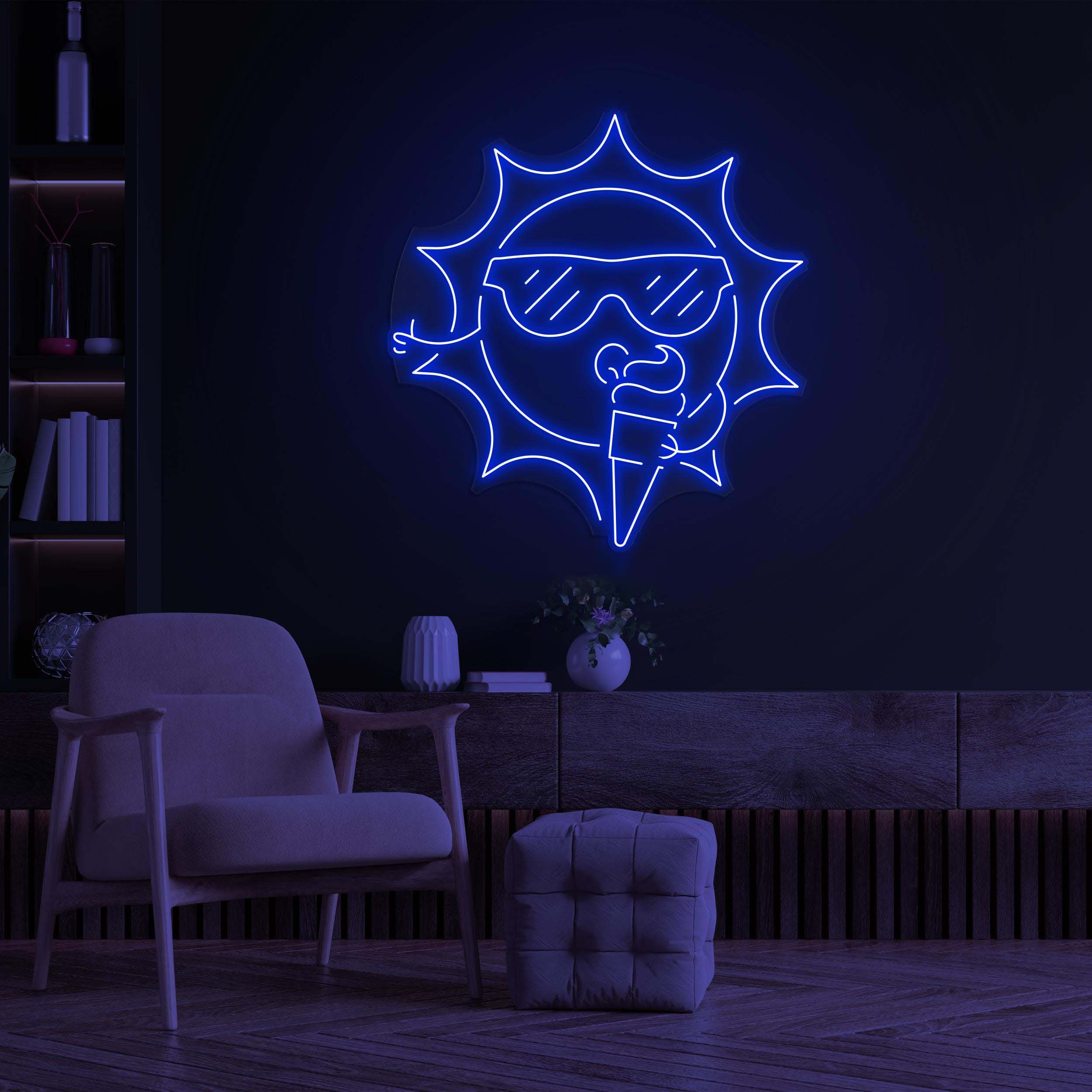 Sun Eating Ice Cream Neon Sign, Sun Eating Ice Cream LED Neon Art, Ice Cream Shop Decor, Business Logo Light, Gift for Ice Cream Lover, Gift