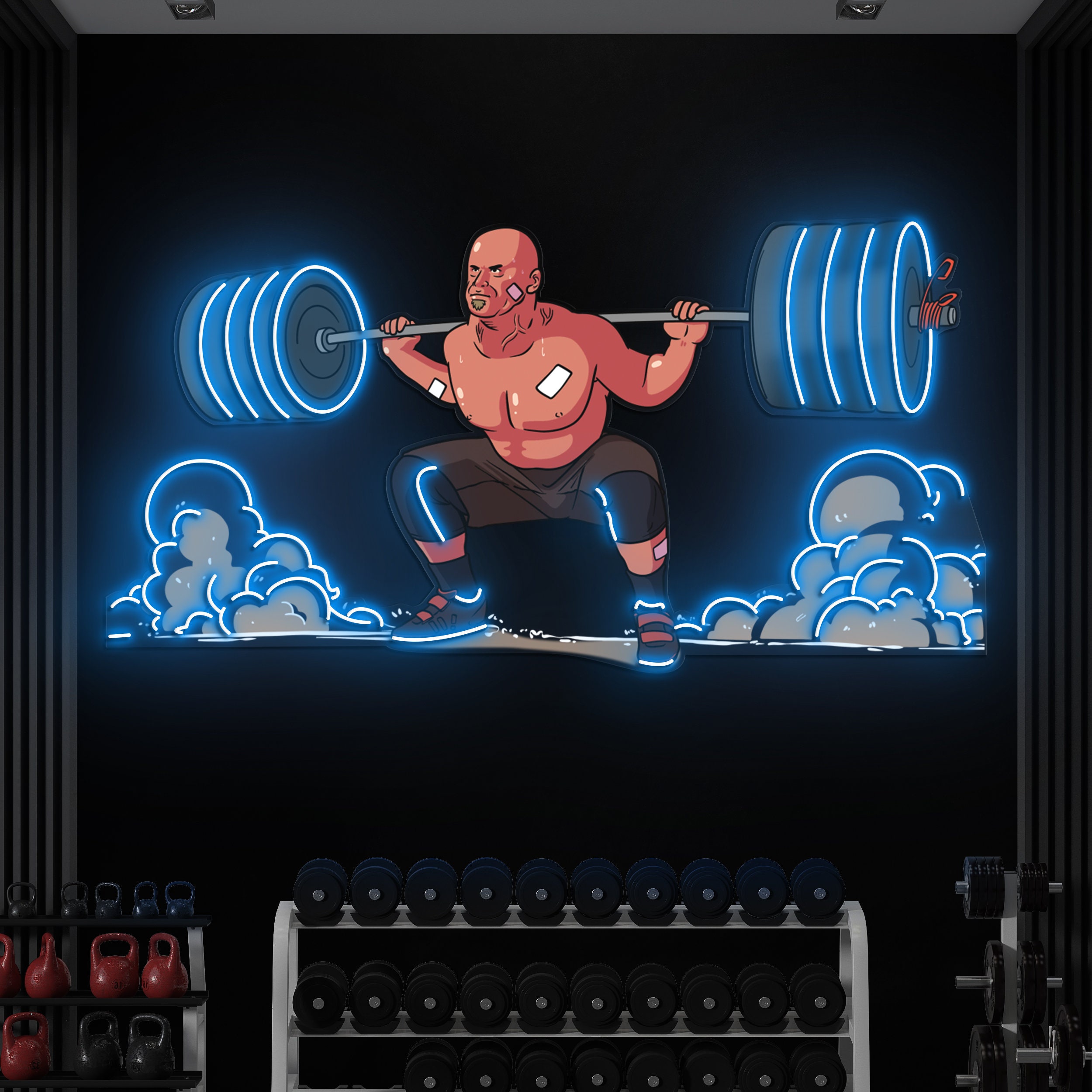 Man Lifting Barbell Neon Sign, LED Pop Art, Gym Wall Decor, Man Cave, Shop Display, Custom Neon Sign for Fitness Rooms,Reception Areas decor