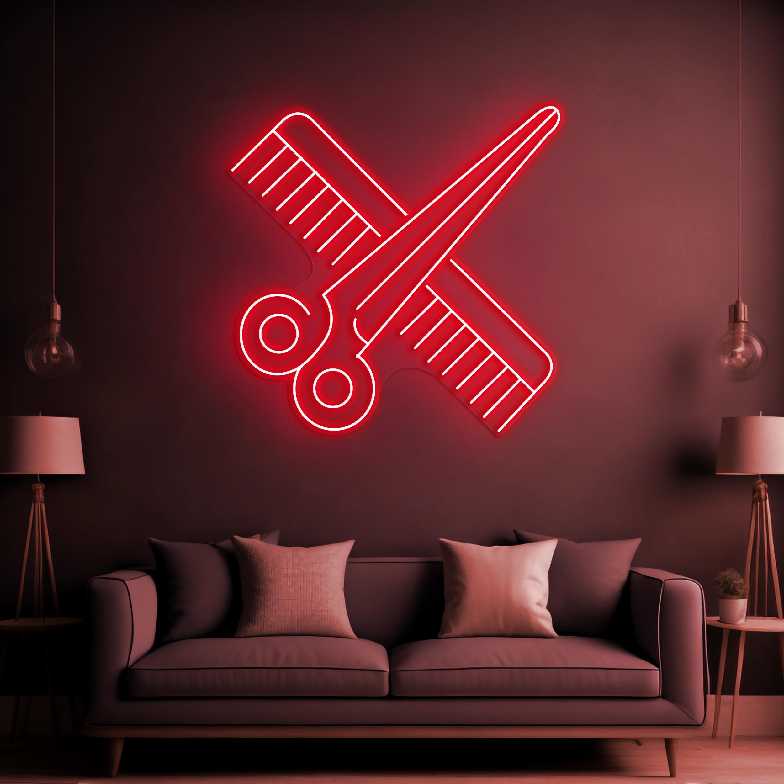 Scissors and Comb Neon Sign, Scissors and Comb LED Light, Hairdressing Tools LED Neon Art, Barber Shop Decor, Salon decor, Business Neon Art