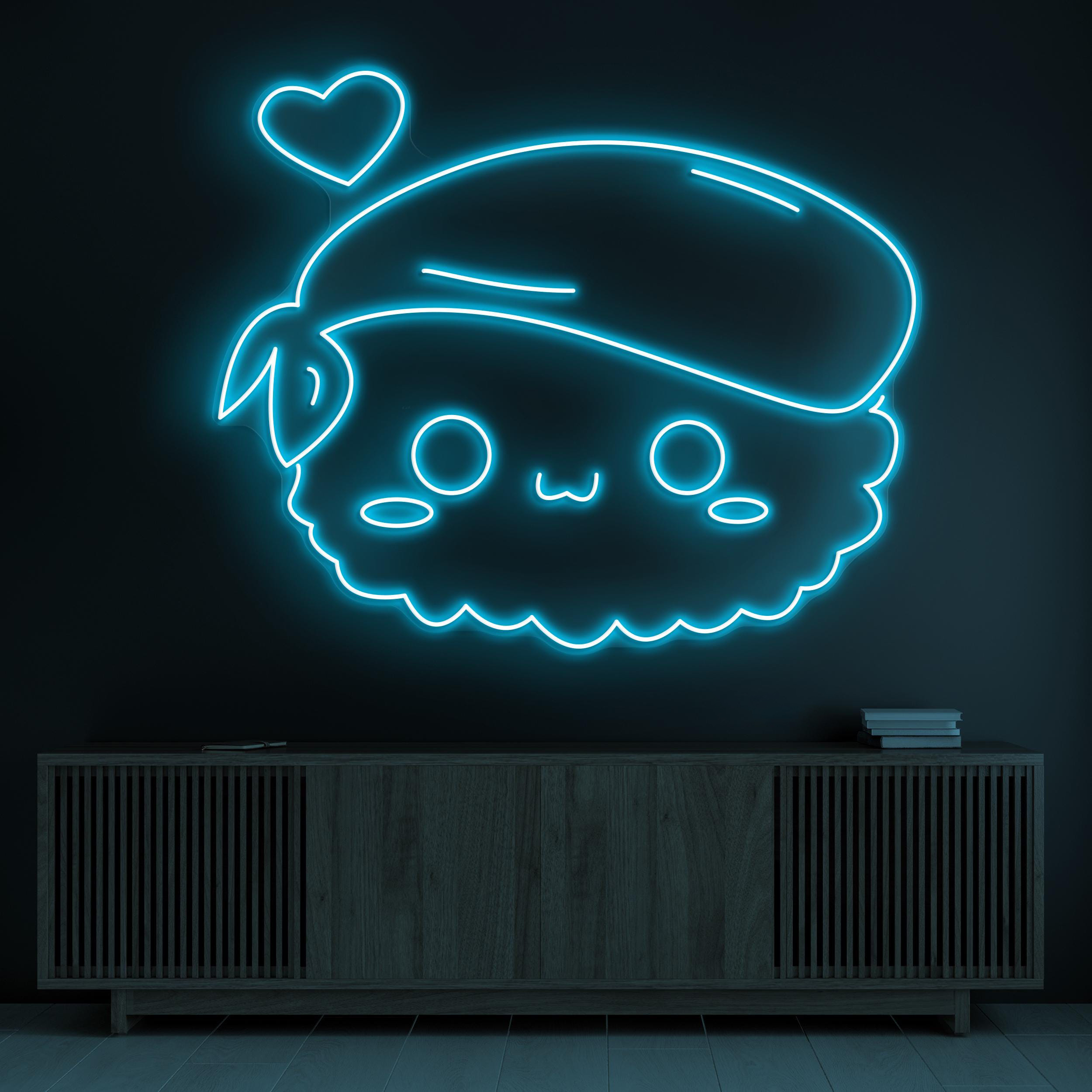 Sushi Neon Sign, Cute Sushi LED Light, Kawaii Food LED Light, Japanese Restaurant Decor, Cafe and Bar Neon Light, Sushi with Heart Neon Art