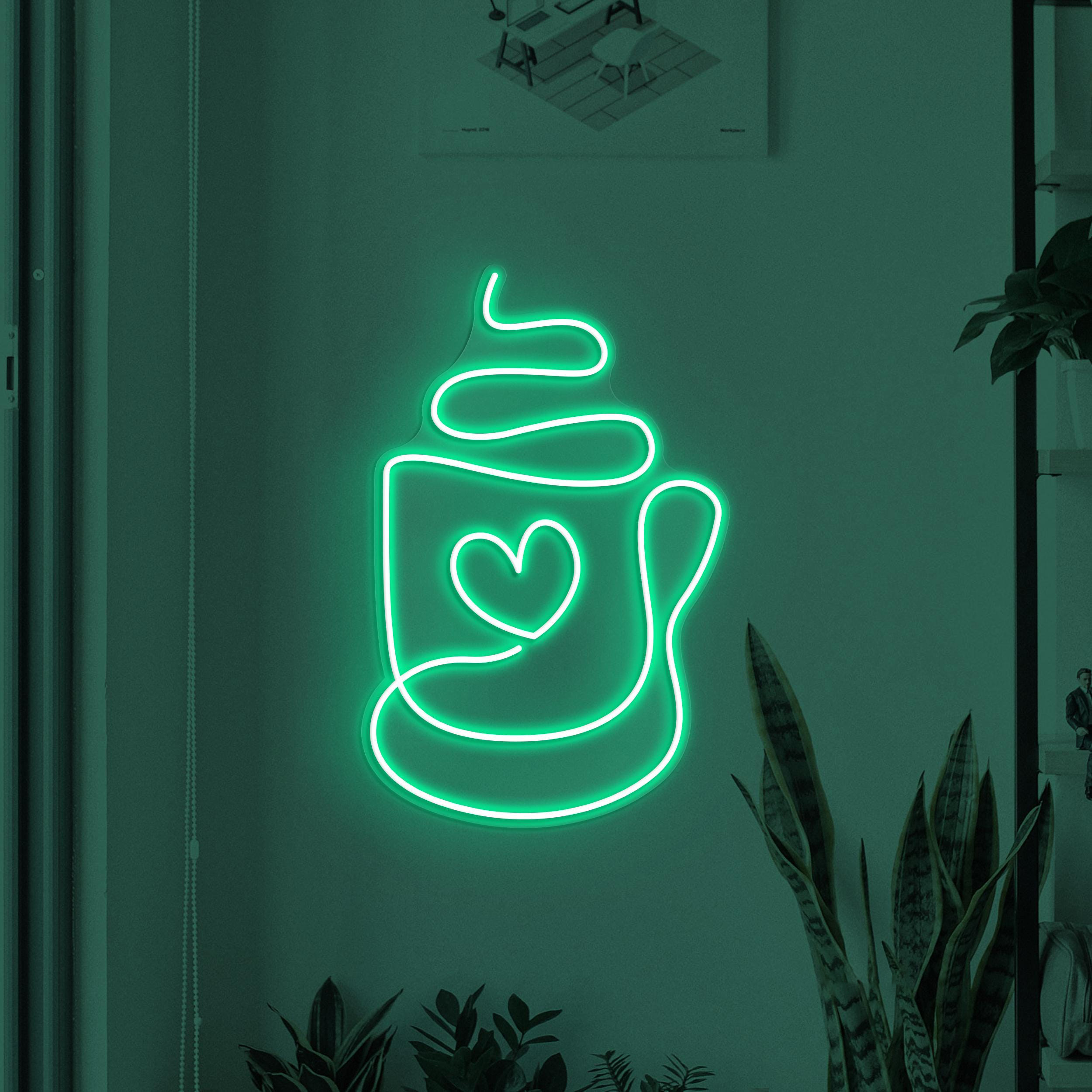 Coffee Heart Cup Neon Sign, Coffee Love LED Light, Coffee Shop Wall Decor, Coffee Cup Logo, Store, Bar, Cafe & Home Decor, Couple Neon Sign
