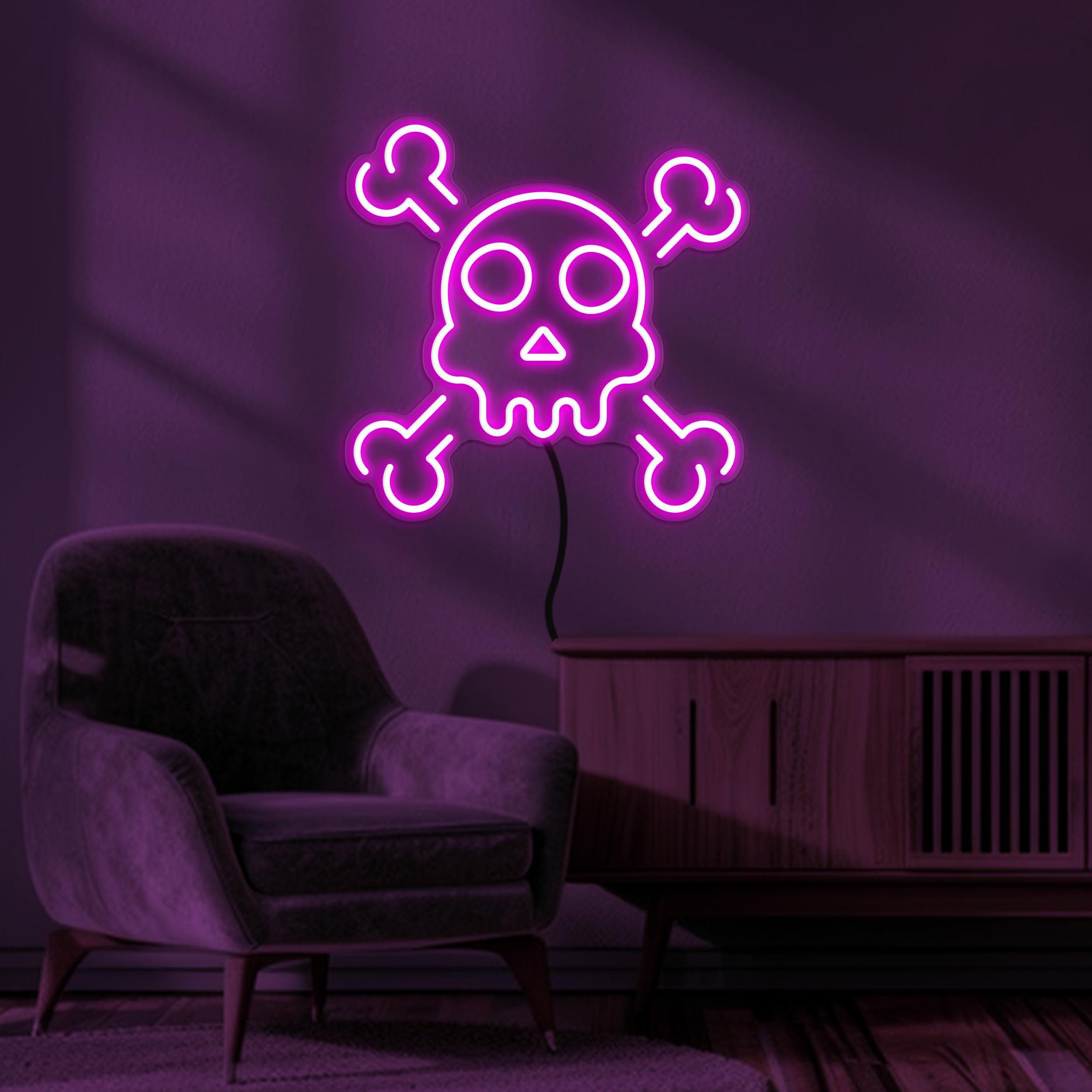 Skull Neon Sign, Skull and Crossbones LED Light, Skull LED Neon Art, Grim Reaper Light, Horror House Decor, Home Decor, Halloween Wall Decor