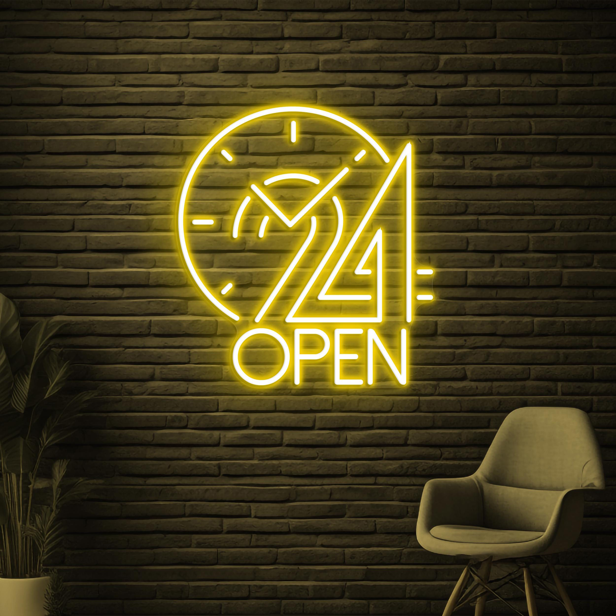 24 Open Neon Sign, 24 Hours Open LED Sign, Clock Wall Decor, Home Wall Art, Sign, Business Neon Sign, Restaurant Neon Light, Bar Club Decor