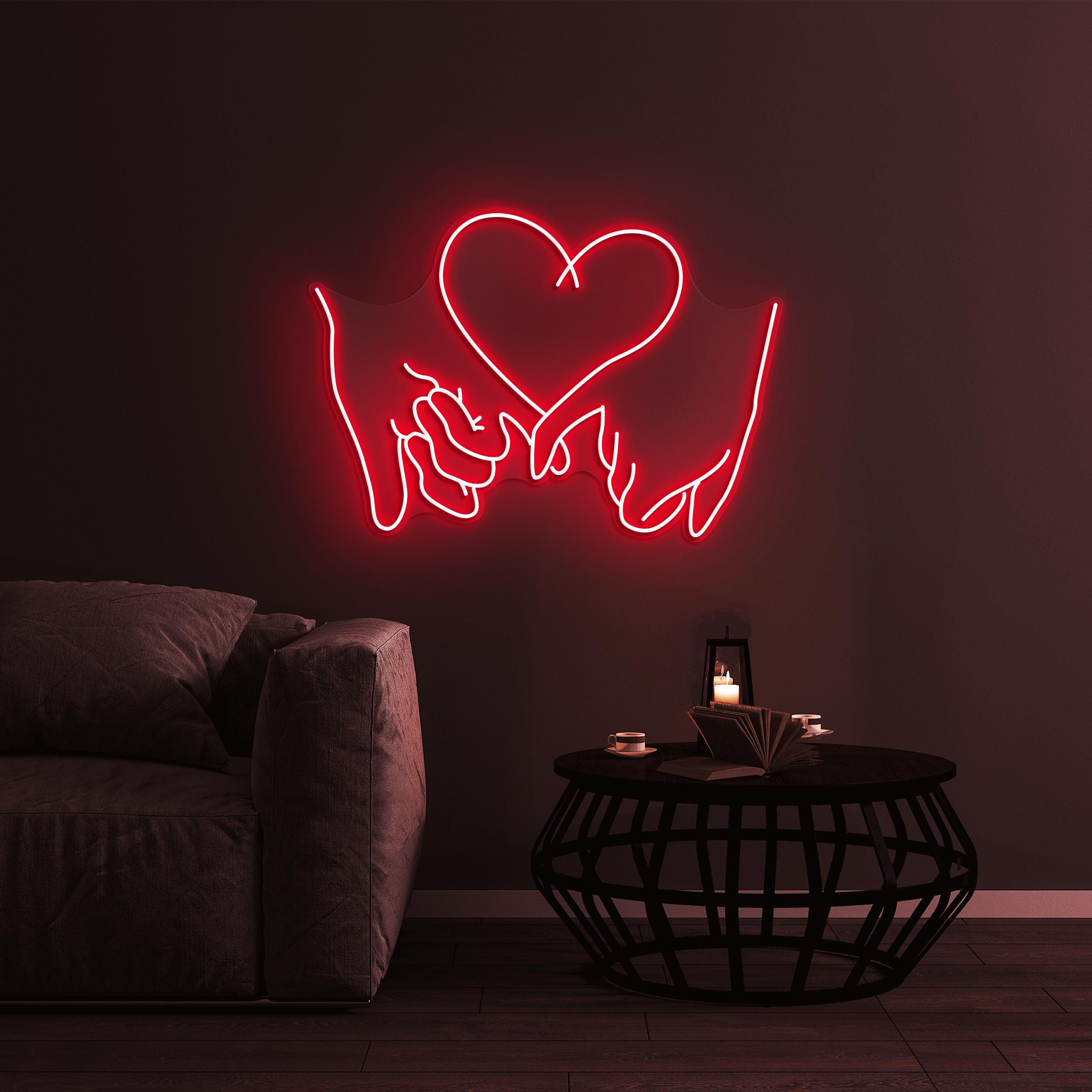 Holding Hands Heart Neon Sign, Holding Hands Heart LED Light, Lover Hands Wall Decor, Couple Hands Sign, Romantic Decor, Hand Heart Love Art