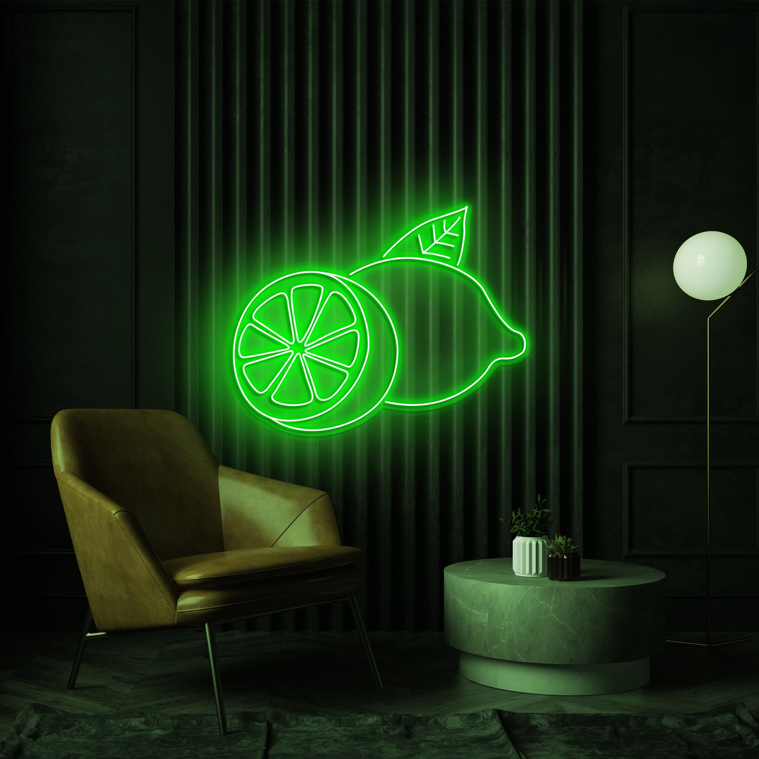 Lemon Neon Sign, Lime LED Light, Lemon with Leaf Wall Decor, Bar Pub Wall Art, Summer Beverage Neon Sign, Drink Corner Decor, Kitchen decor