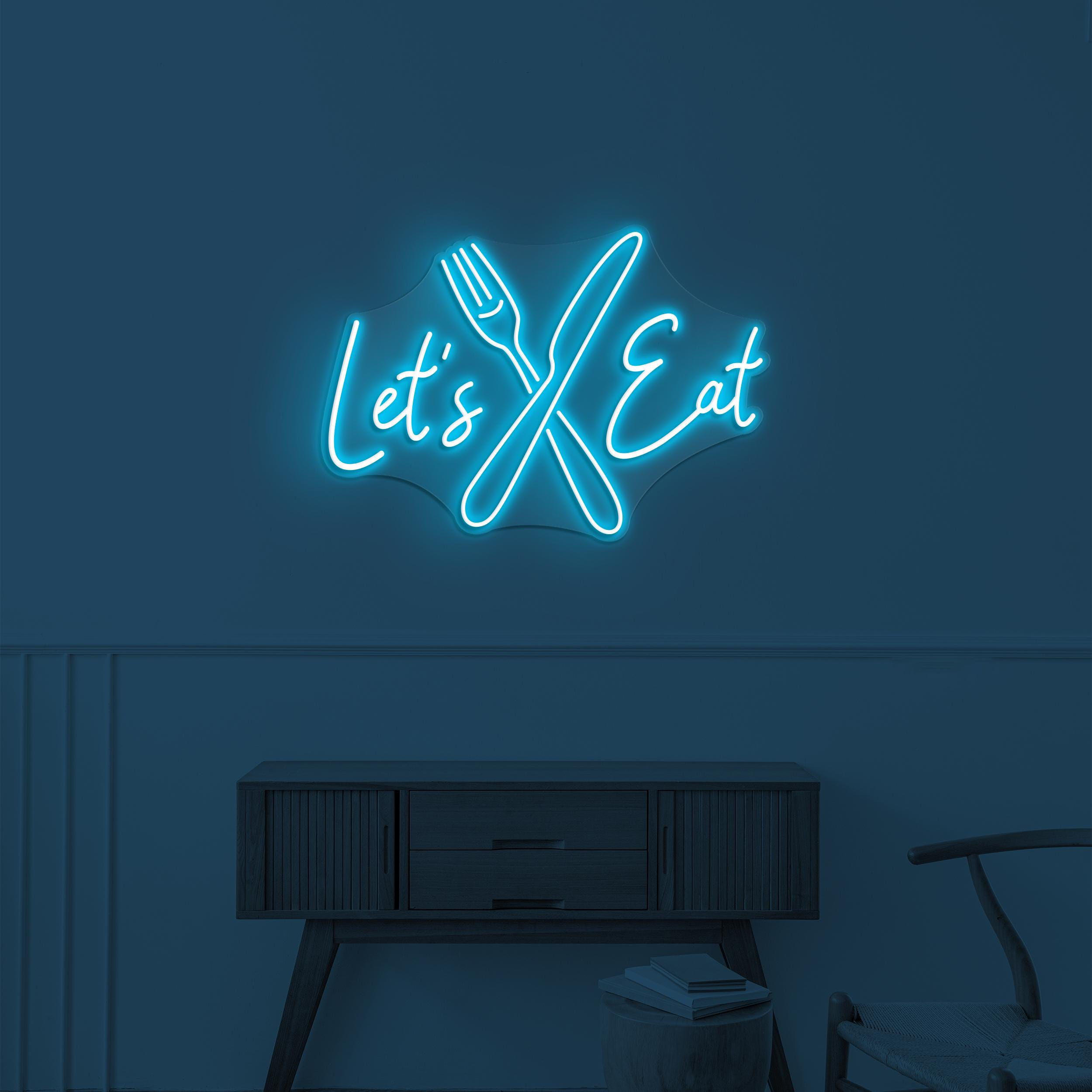 Let's Eat Neon Sign, Let's Eat LED Light, Dinning Room Decor, Knife & Fork Sign, Restaurant Wall Art, Kitchen Wall Neon Art, Cafe Neon Art