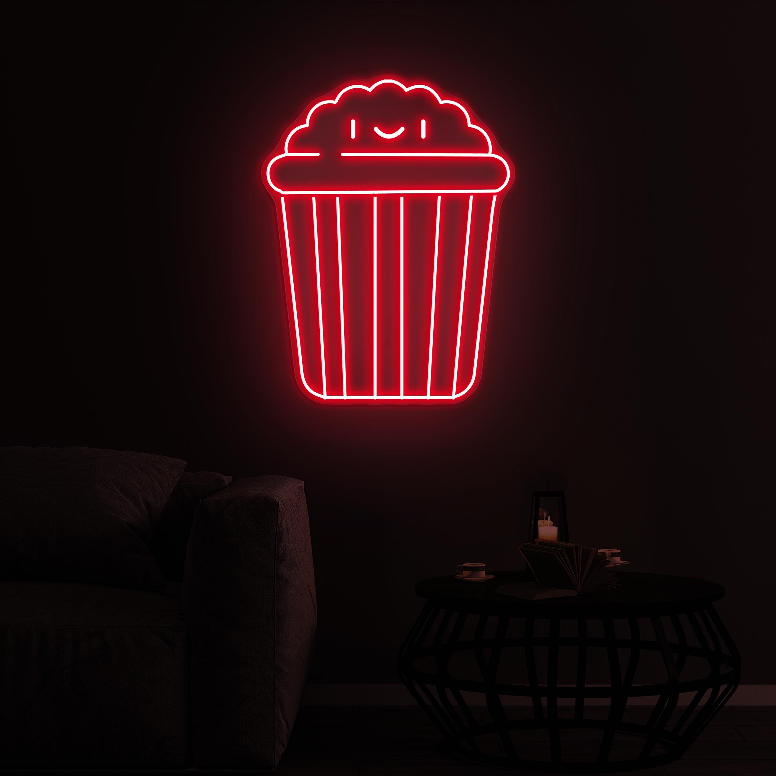 Popcorn Face Neon Sign, Popcorn LED Sign, Popcorn Face LED Neon Art, Home Wall Decor, Cinema Food Bar Decor, Movie Time Light, Snack Bar Art