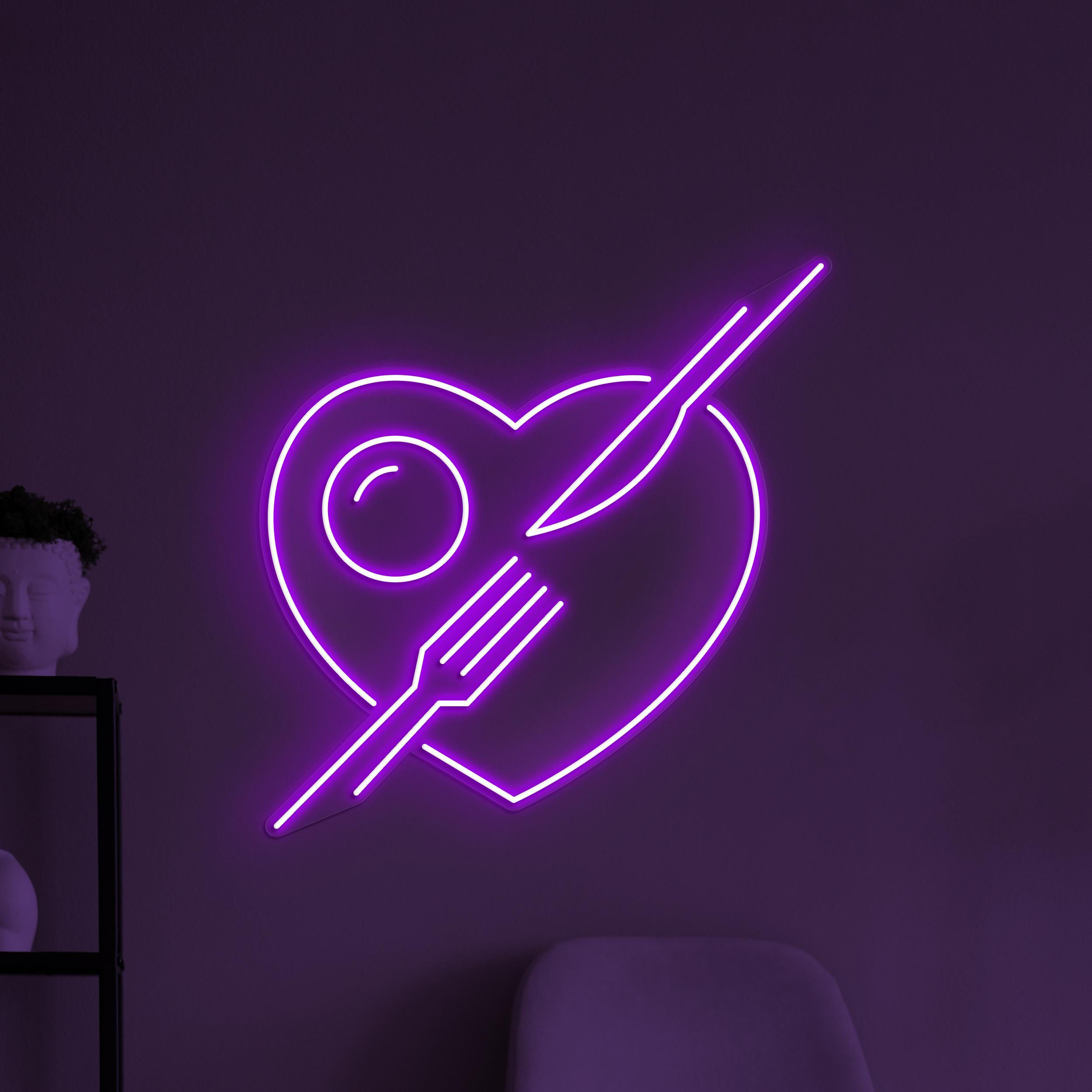 Heart Neon Sign, Heart With Fork & Knife LED Light, Love Food Wall Decor, Restaurants Wall Art, Foodie Love Neon Sign, Bar Cafe Wall Light