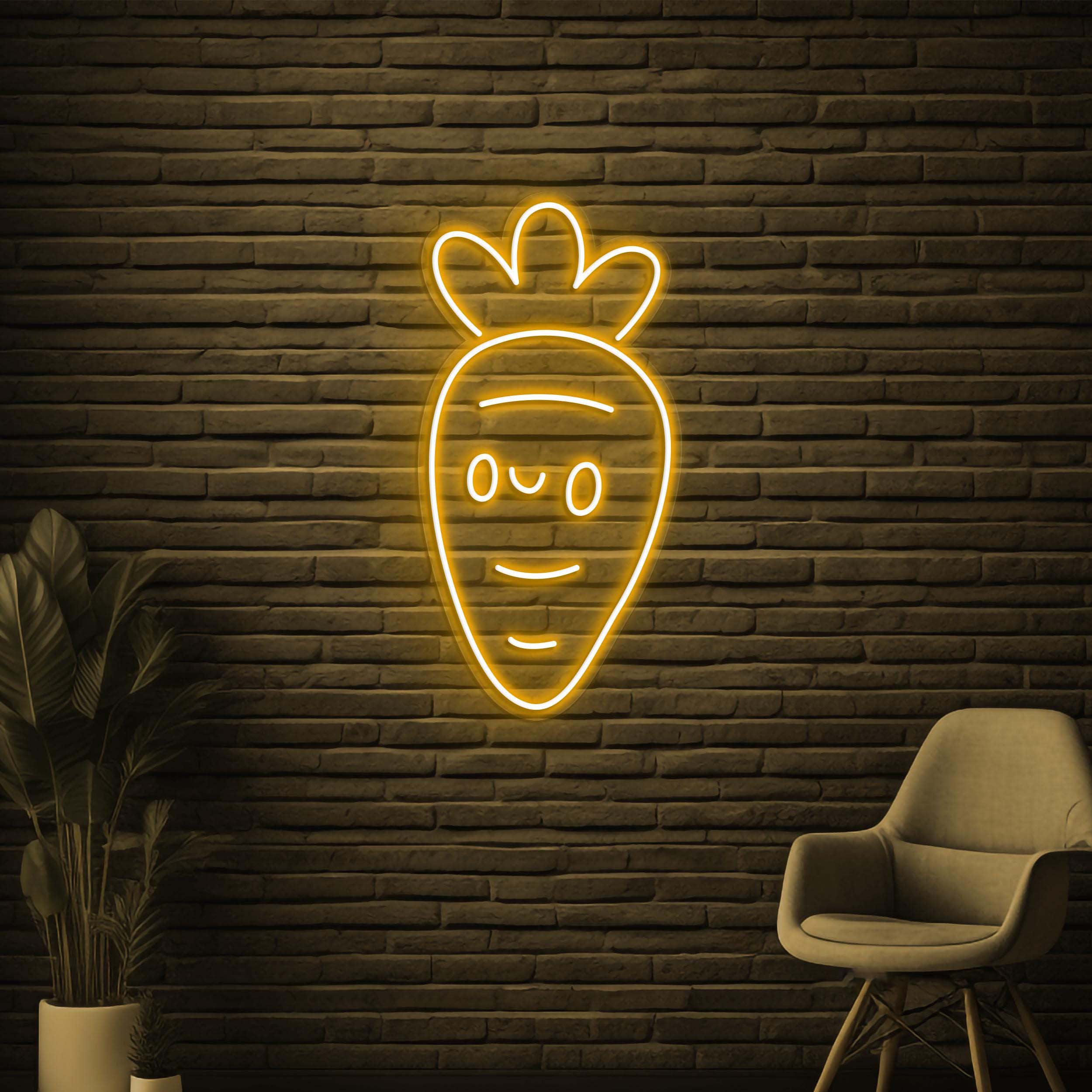 Carrot Neon Sign, Cute Carrot LED Light, Carrot Face Wall Decor, Vegetable Shop Neon Light, Custom Sign, Nursery Room Decor, Kitchen Decor