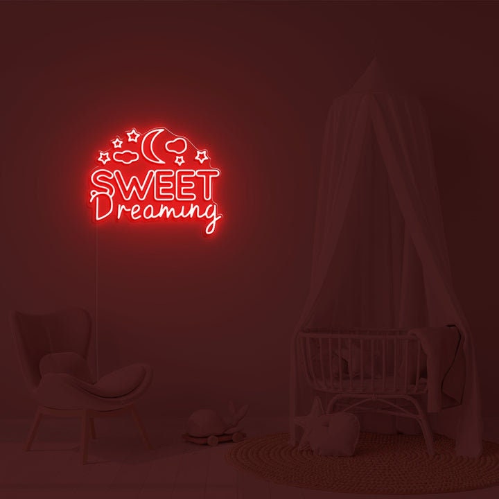 Sweet Dreaming Neon Sign, Moon Star Neon Light, Kid's Room Bedroom Decor, Led Night Light, Wedding Bar Business Wall Decor, Unique Gift Idea