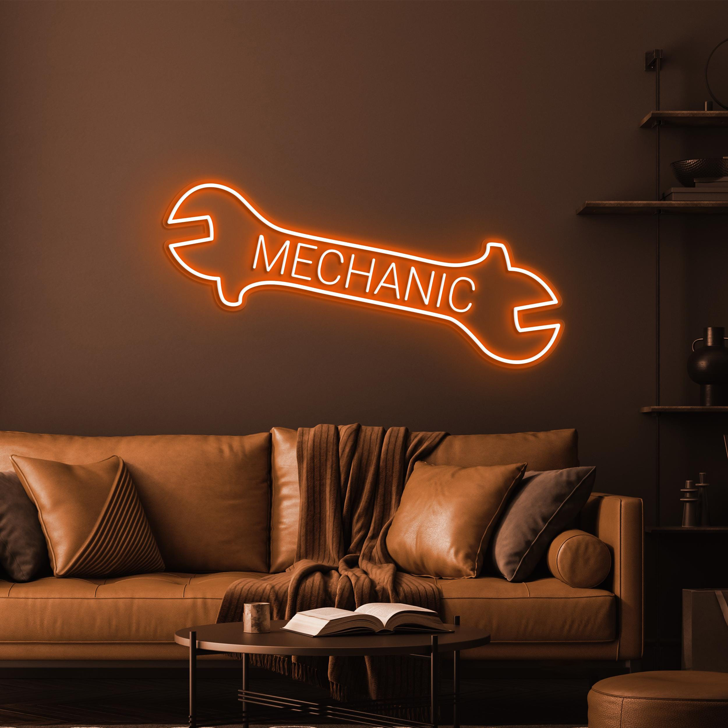 Mechanic Neon Sign, Mechanic LED Light, Car Repair Shop Wall Decor, Wrench Wall Decor, Mechanic Logo Neon Sign, Car Repair Service Decor