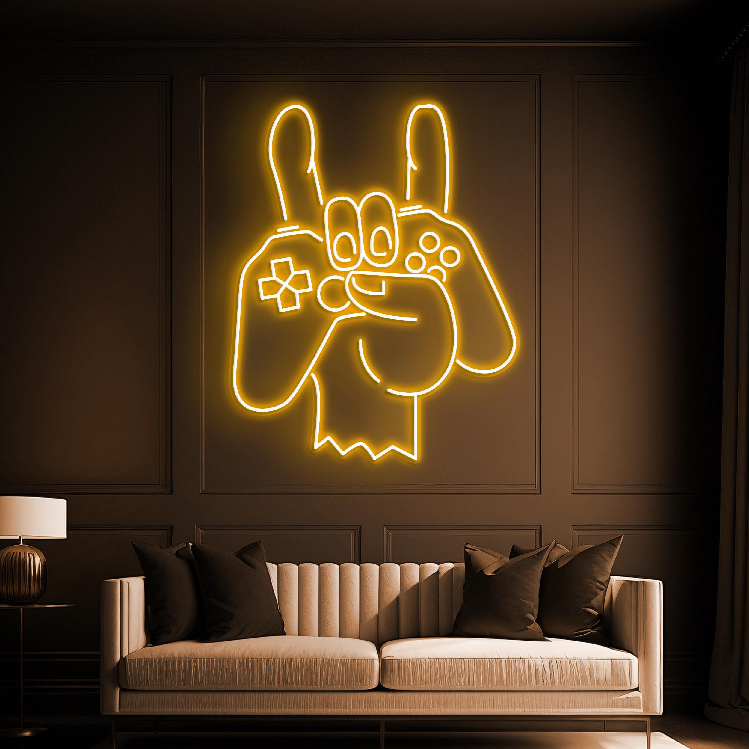 Game Controller Neon Sign, Game Controller In Hand LED Light, Console Wall Decor, Joystick Neon Art, Boy Room Art, Game Room & Home Decor