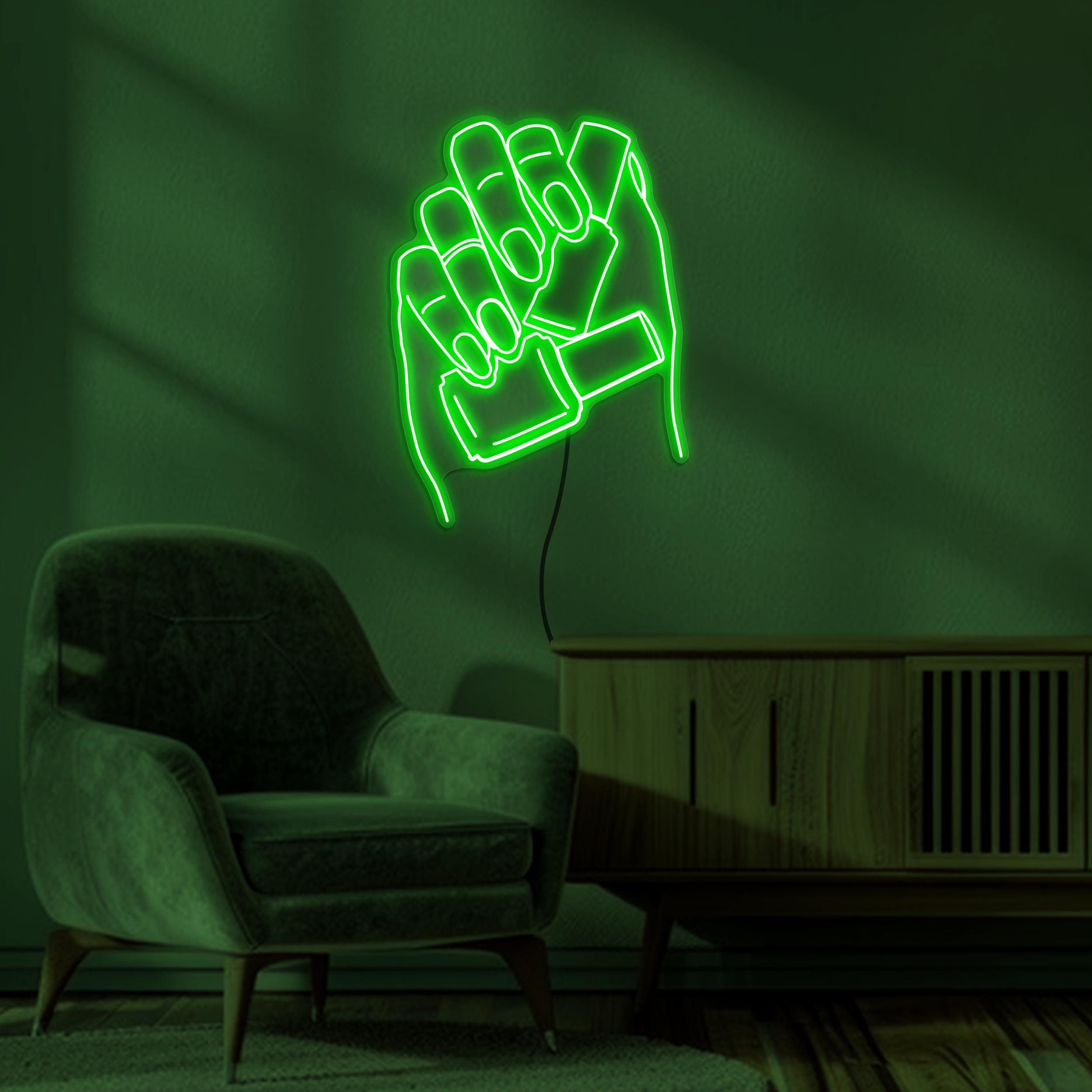 Hand Holding Nail Polish Neon Sign, Hand Holding Nail Polish LED Light, Hand & Nail Paint Wall Art, Beauty Salon Wall Art, Nail Artist Decor
