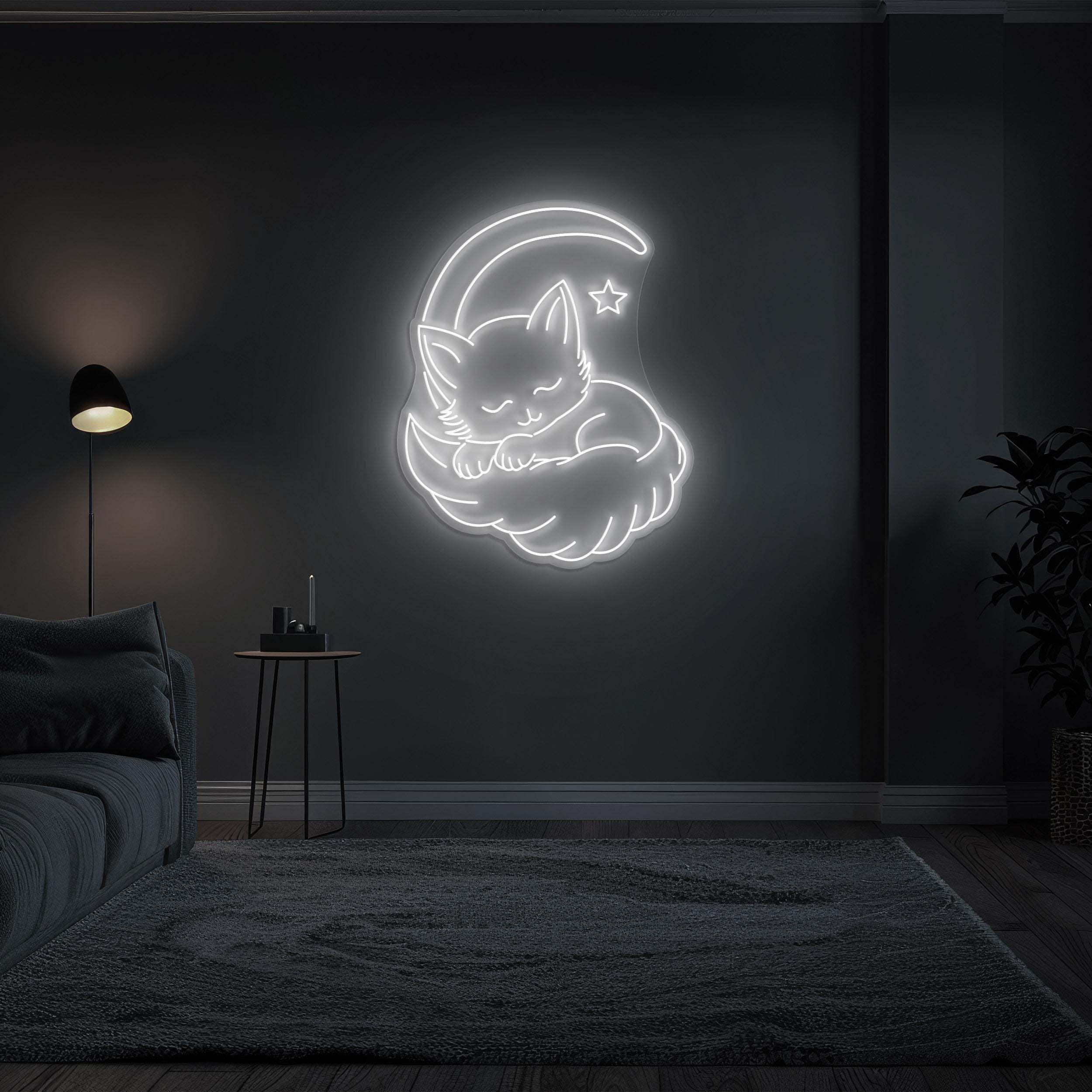 Cat Moon Neon Sign, Anime Cat on Moon, Sleeping Cat LED Light, Bedroom & Nursery Decor, Kids Room Wall Art, Cat Lovers Gift, Cat Neon Sign