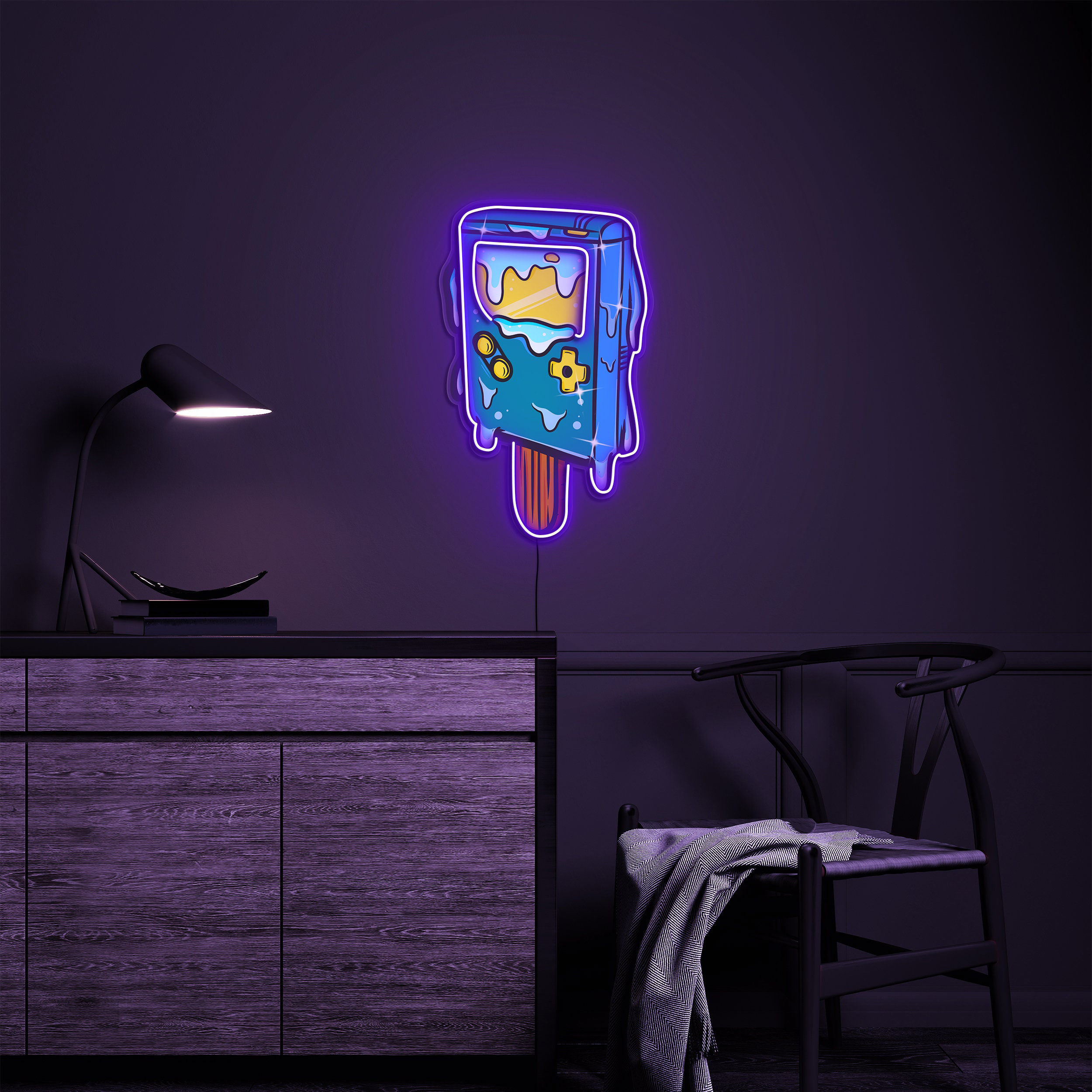 Ice Cream Game Boy Neon Sign, 80s Decor, LED Neon Pop Art Sign, Game Remote Sign, Game Room Decor, Ice Cream Cone Game Boy LED Wall Art