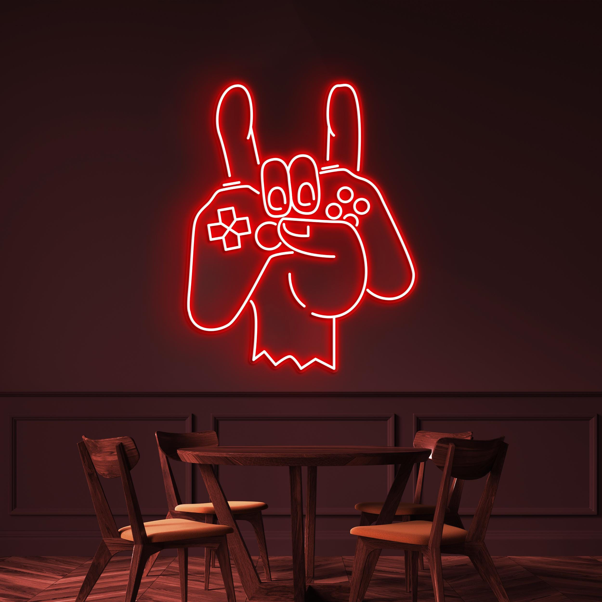 Game Controller Neon Sign, Game Controller In Hand LED Light, Console Wall Decor, Joystick Neon Art, Boy Room Art, Game Room & Home Decor