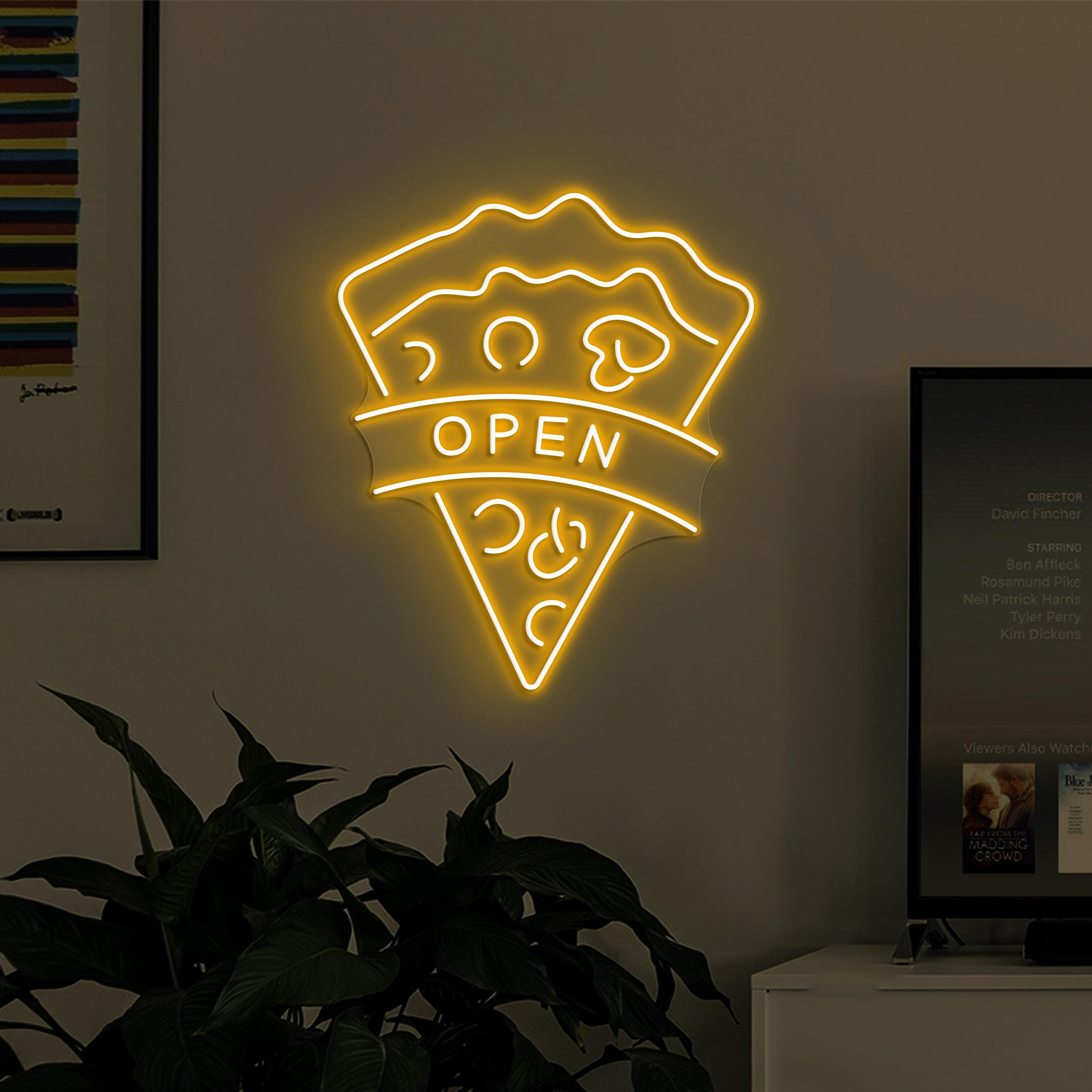 Pizza Open Neon Sign, Pizza Open LED Light, Welcome Wall Decor, Pizza Shop Neon Light, Fast Food Restaurant Wall Art, Kitchen Neon Art