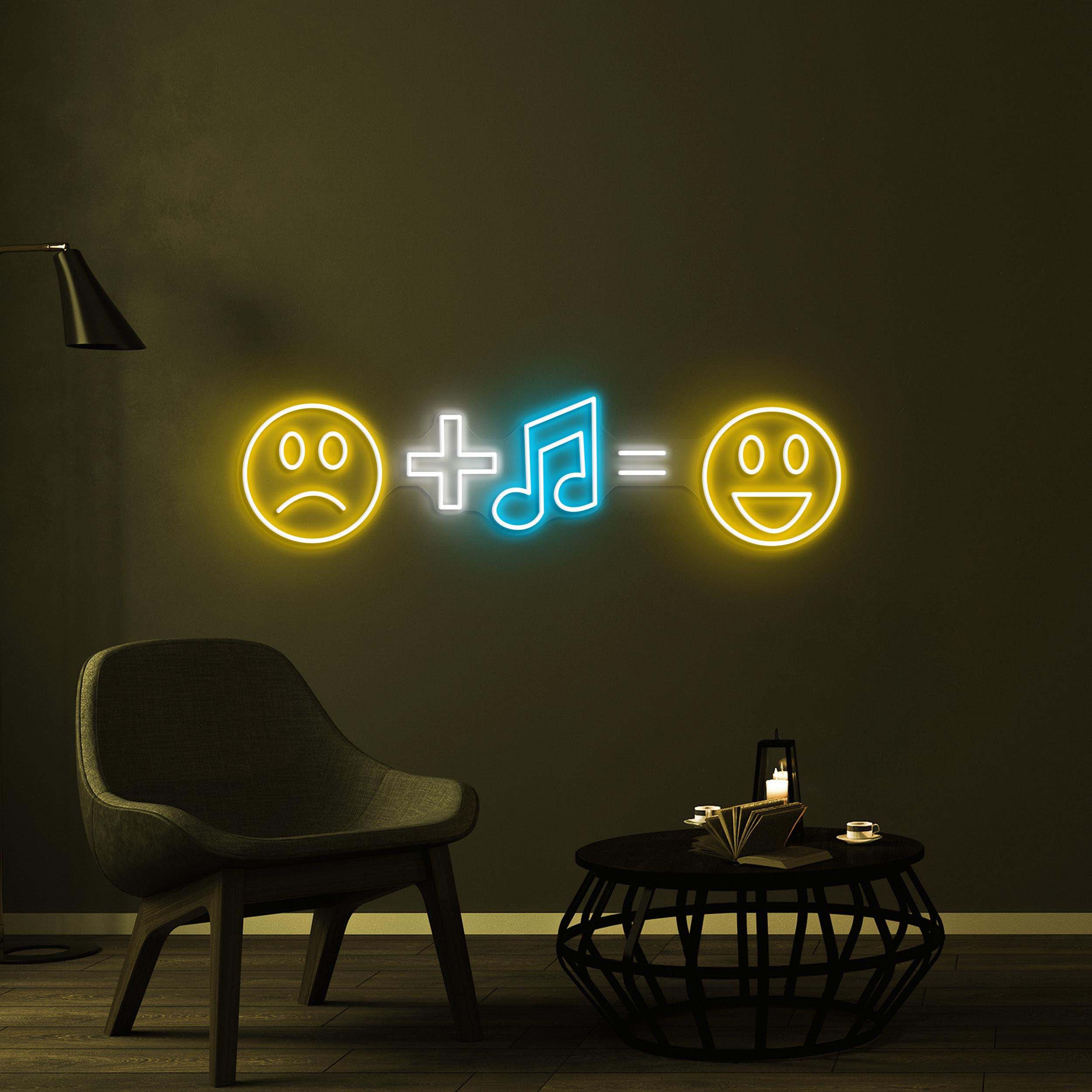 Emoji With Music Neon Sign, Music is the Answer LED Sign, Music Room Wall Decor, Sad and Happy Wall Art, Home Neon Light, Music Club Led Art