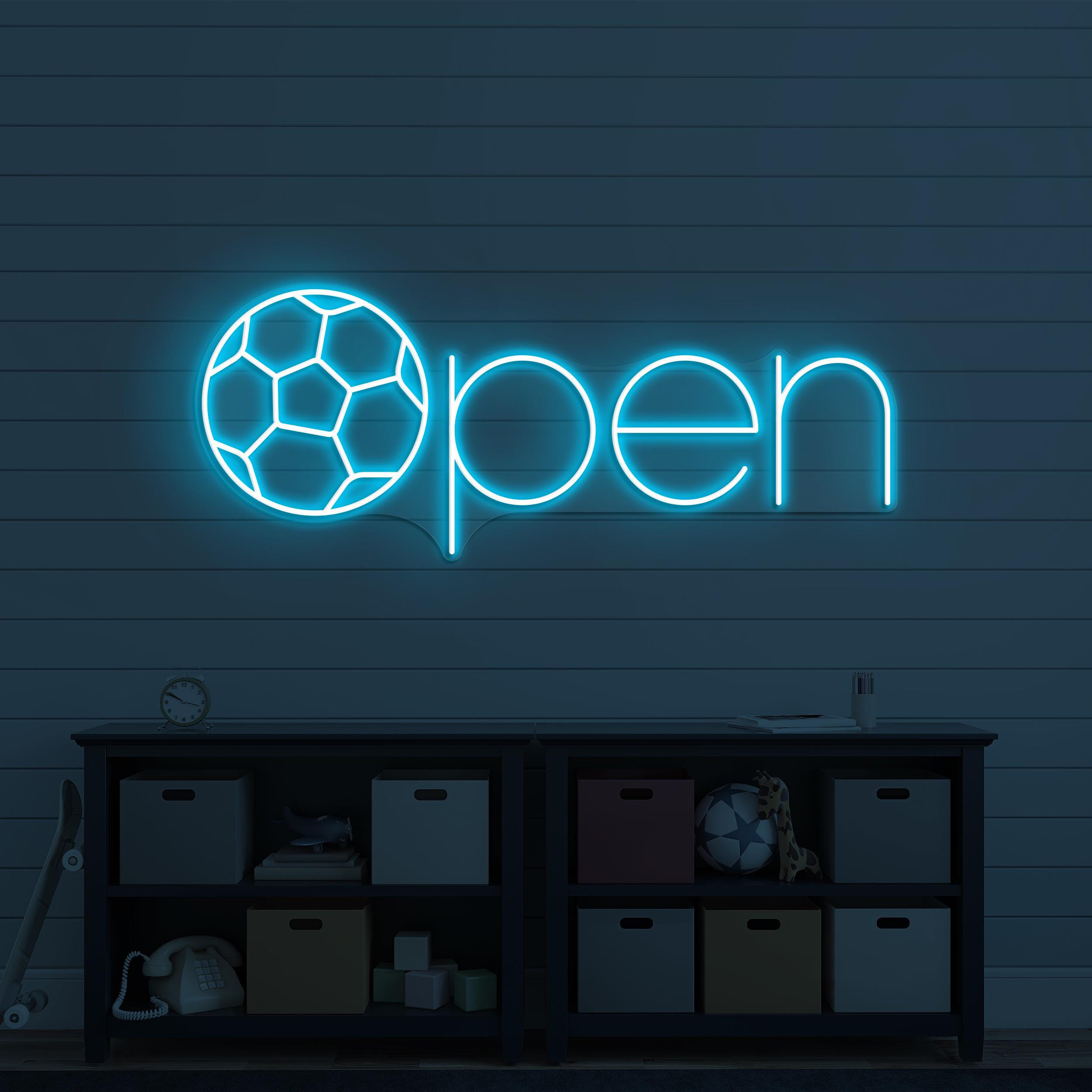 Open Neon Sign, Open LED Light, Soccer Open Wall Art, Football Open Club Neon Light, Business Logo Wall Decor, Sports Shop Open Led Sign