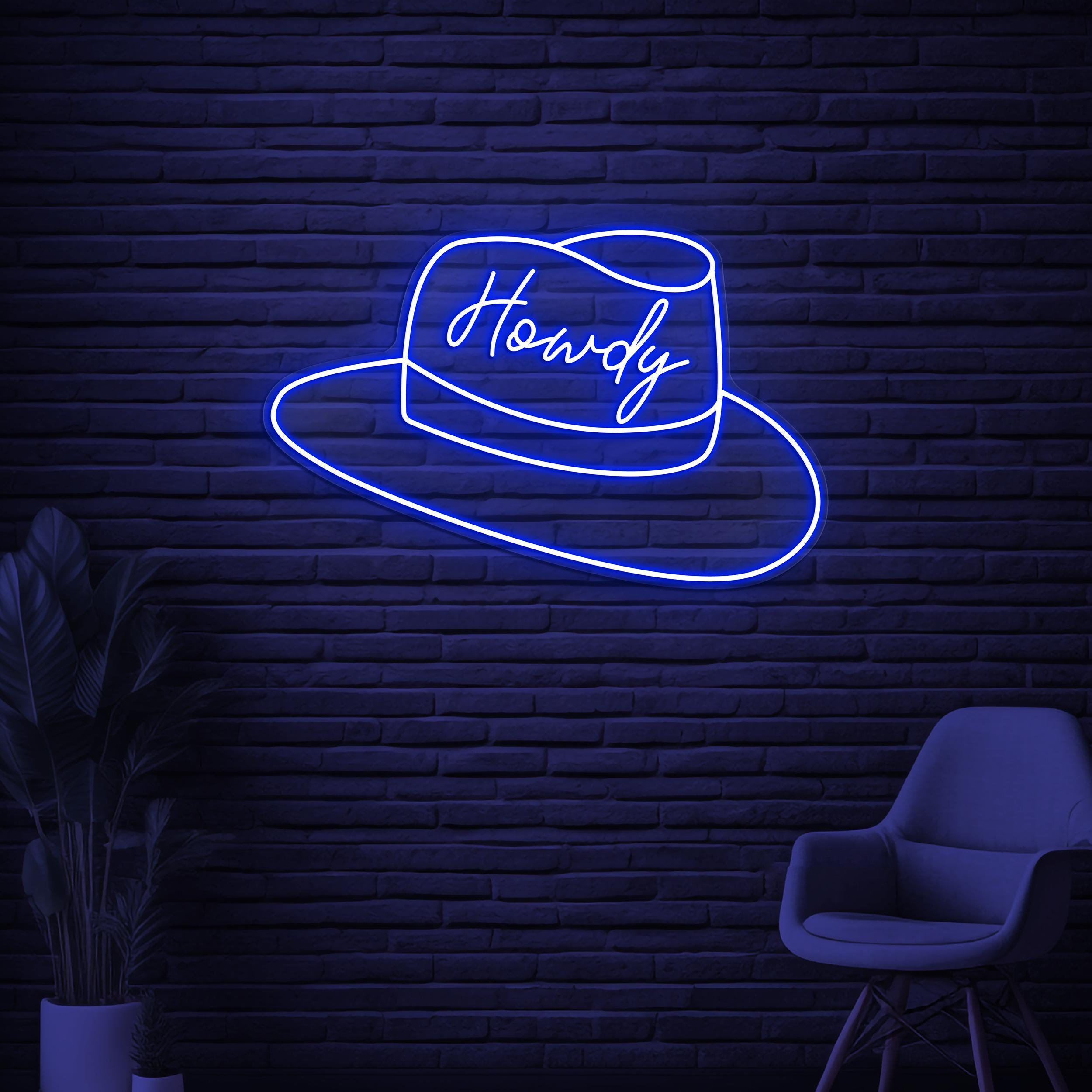 Howdy Hat Neon Sign, Howdy Hat LED Light, Cowboy Hat Wall Decor, Home Wall Art, Custom Sign, College Student Dorm Decor, Hat Shop Neon Decor