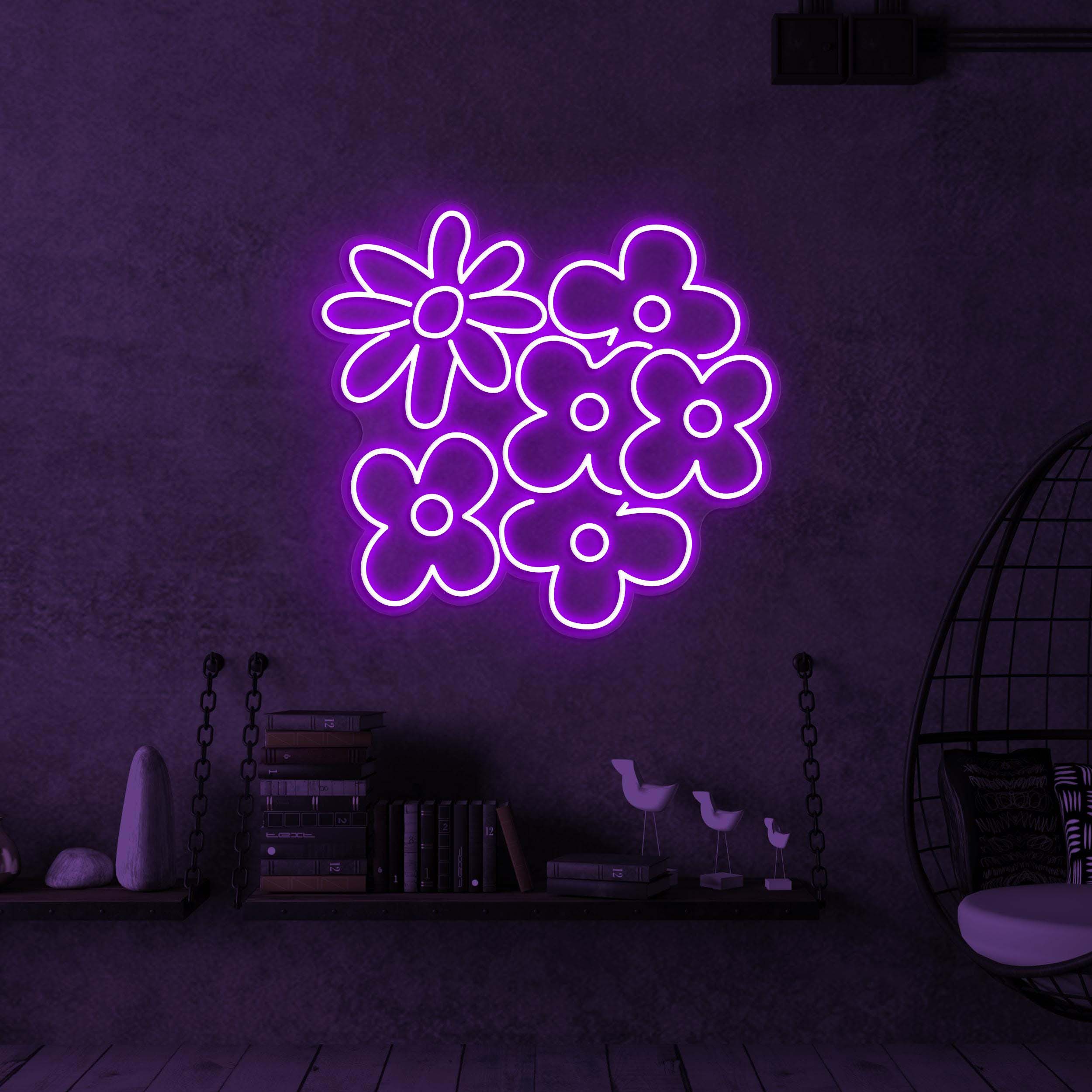 Flowers Neon Sign, Flowers LED Light, Floral Flowers Wall Decor, Girls Room Decor, Wedding Wall Art, Decor for Home, Party, Garden & Yard