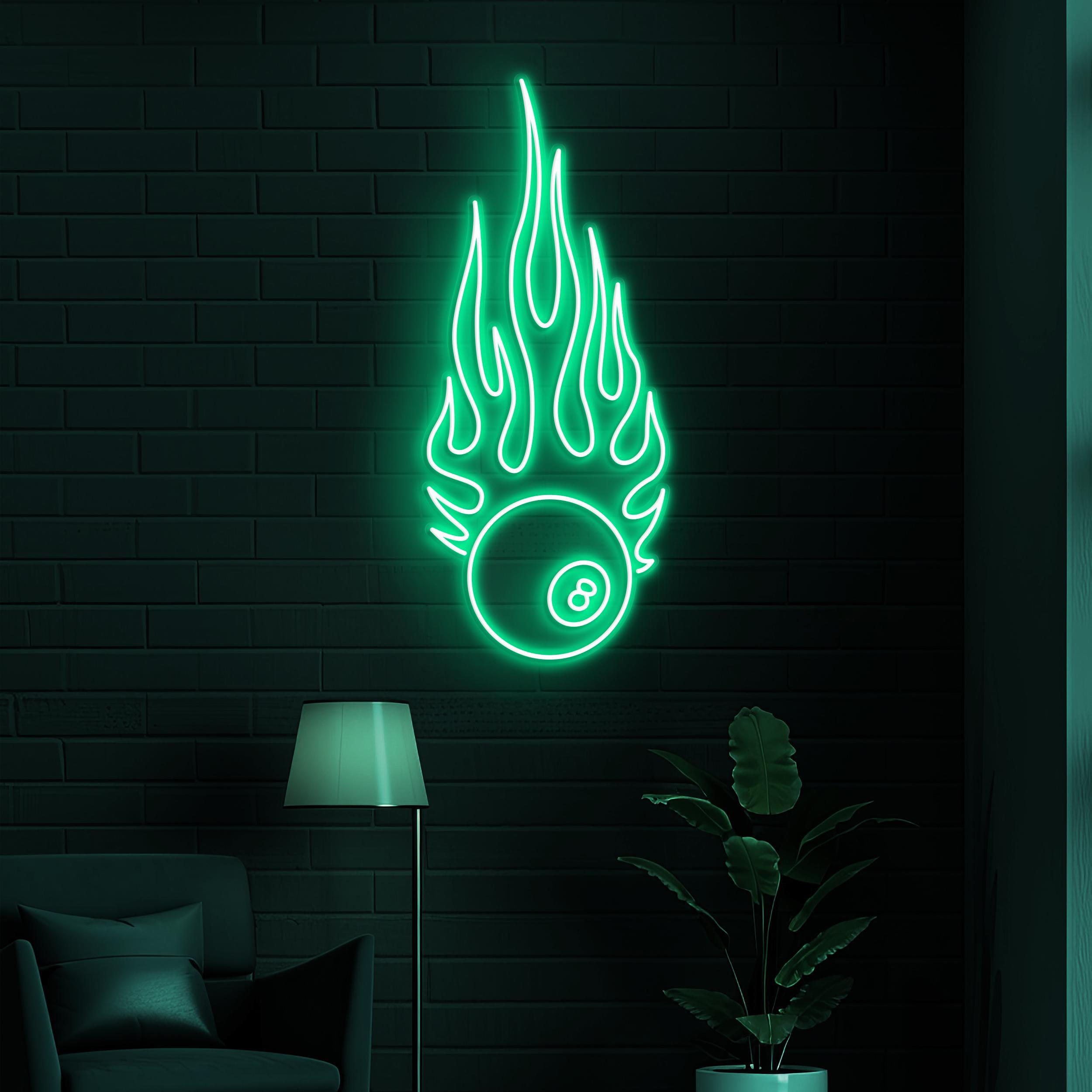 Flaming Ball Neon Sign, Flaming Ball LED Light, Flaming Ball Wall Decor, Billiards Ball Wall Art, Gaming Zone, Sport Room, Club Decor, Gift