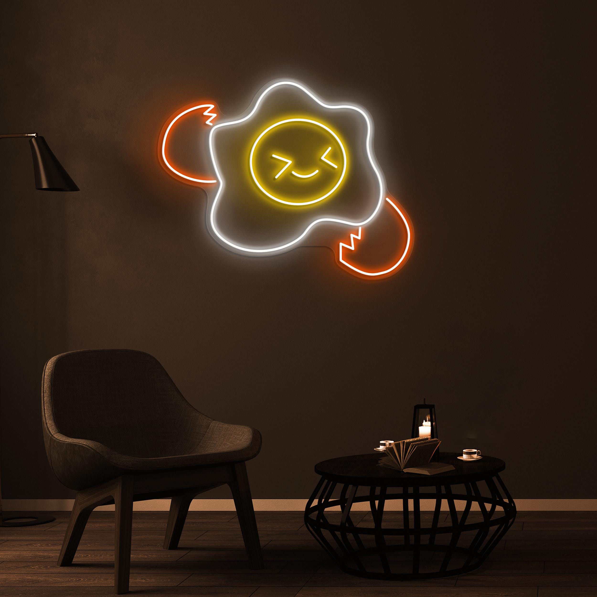 Egg Neon Sign, Broken Egg LED Light, Egg Face Wall Art, Sunny Side Up Led Sign, Breakfast Neon Light, Cafe Wall Art, Kitchen Decor, Gift