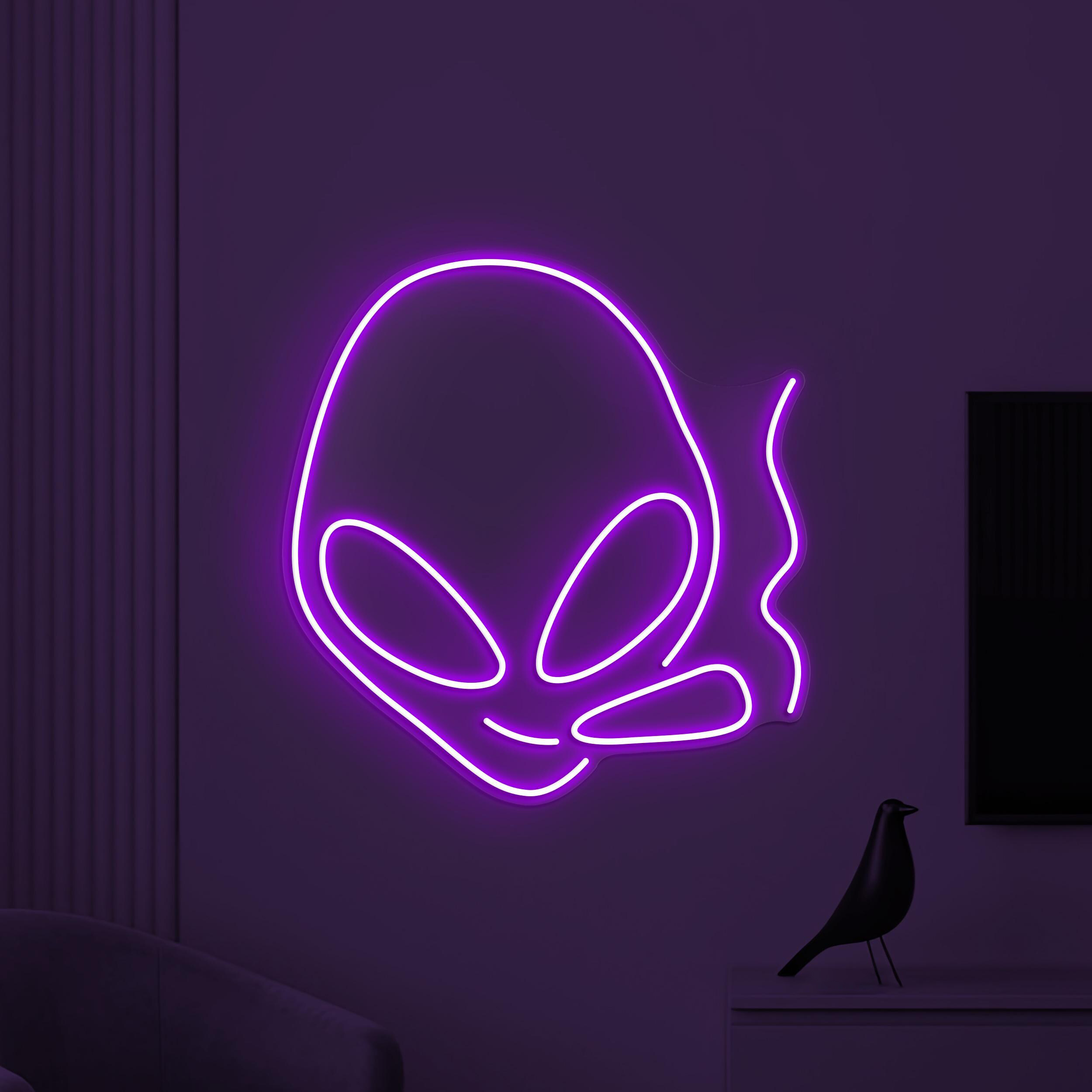 Smoking Alien Neon Sign, Smoking Alien LED Light, Alien Head Wall Decor, Alien with Cigarette Wall Art, Game Room Neon Light, Kids Room Art