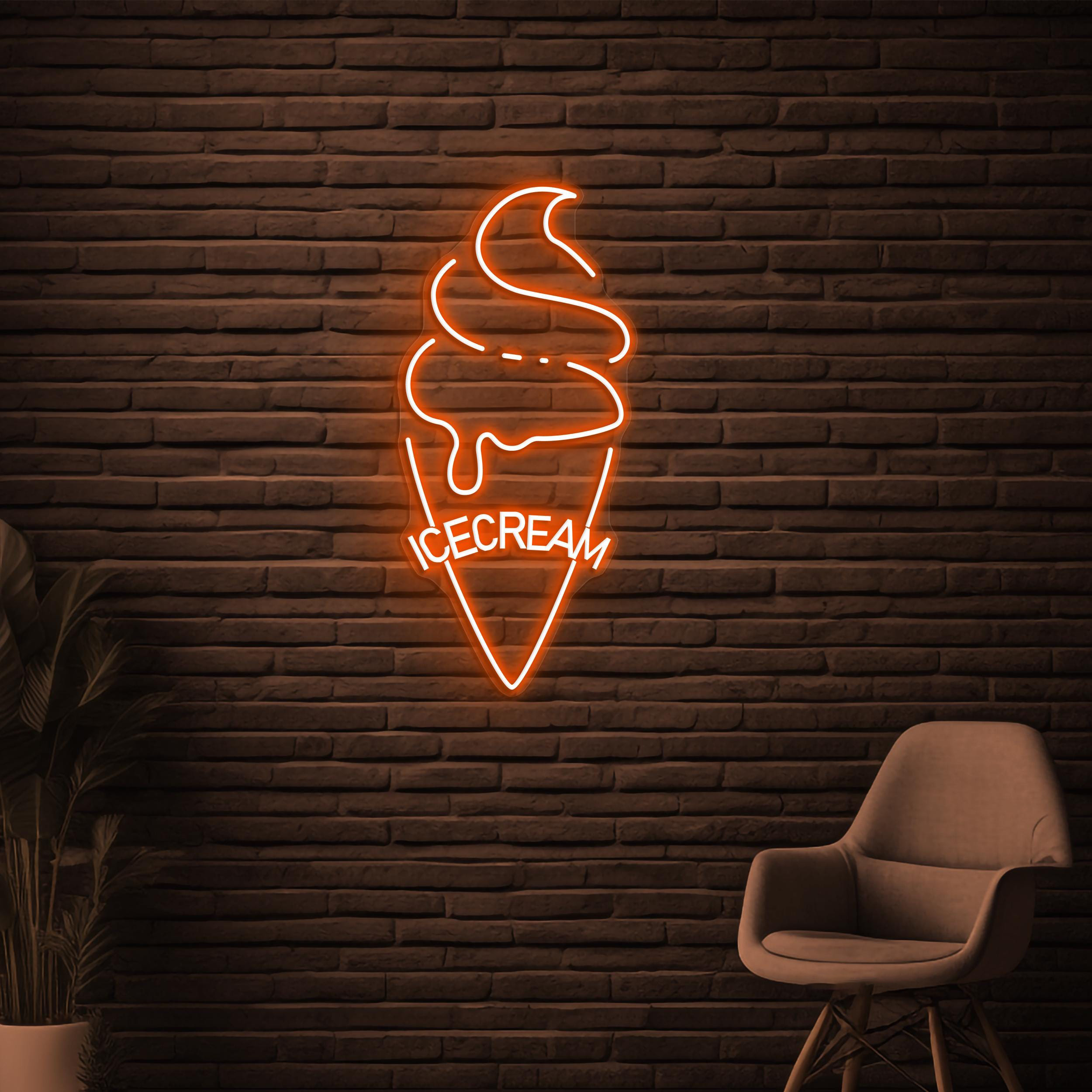 Ice Cream Neon Sign, Cone Ice Cream LED Light, Ice Cream Logo Wall Art, Ice Cream Shop Decor, Sweet Treat Wall Art, Decor for Dessert Spot
