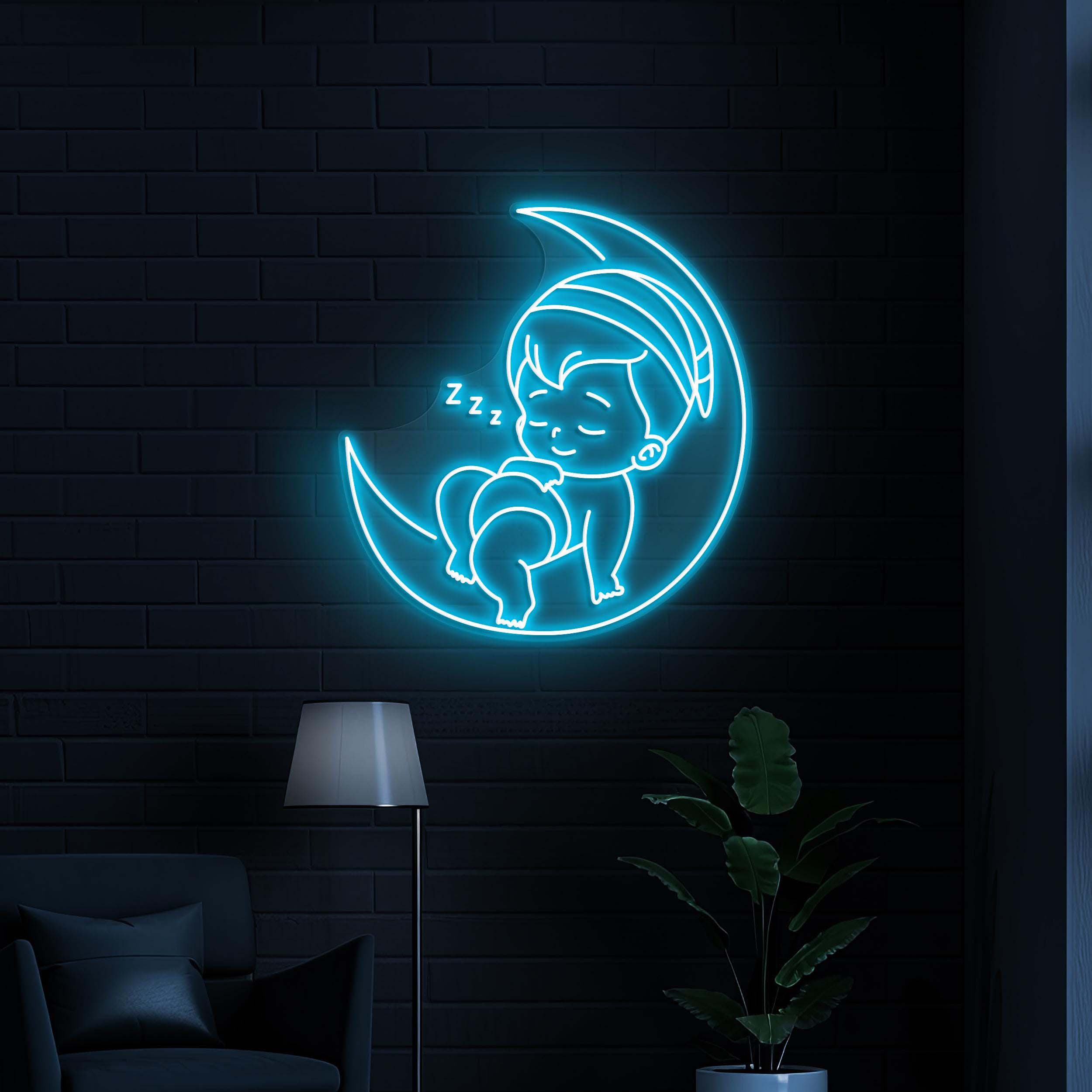 Baby on Moon Neon Sign, Baby on Moon LED Light, Baby Sleeping Wall Decor, Custom Neon Sign, Cute Baby Wall Art, Nursery and Room Wall Décor