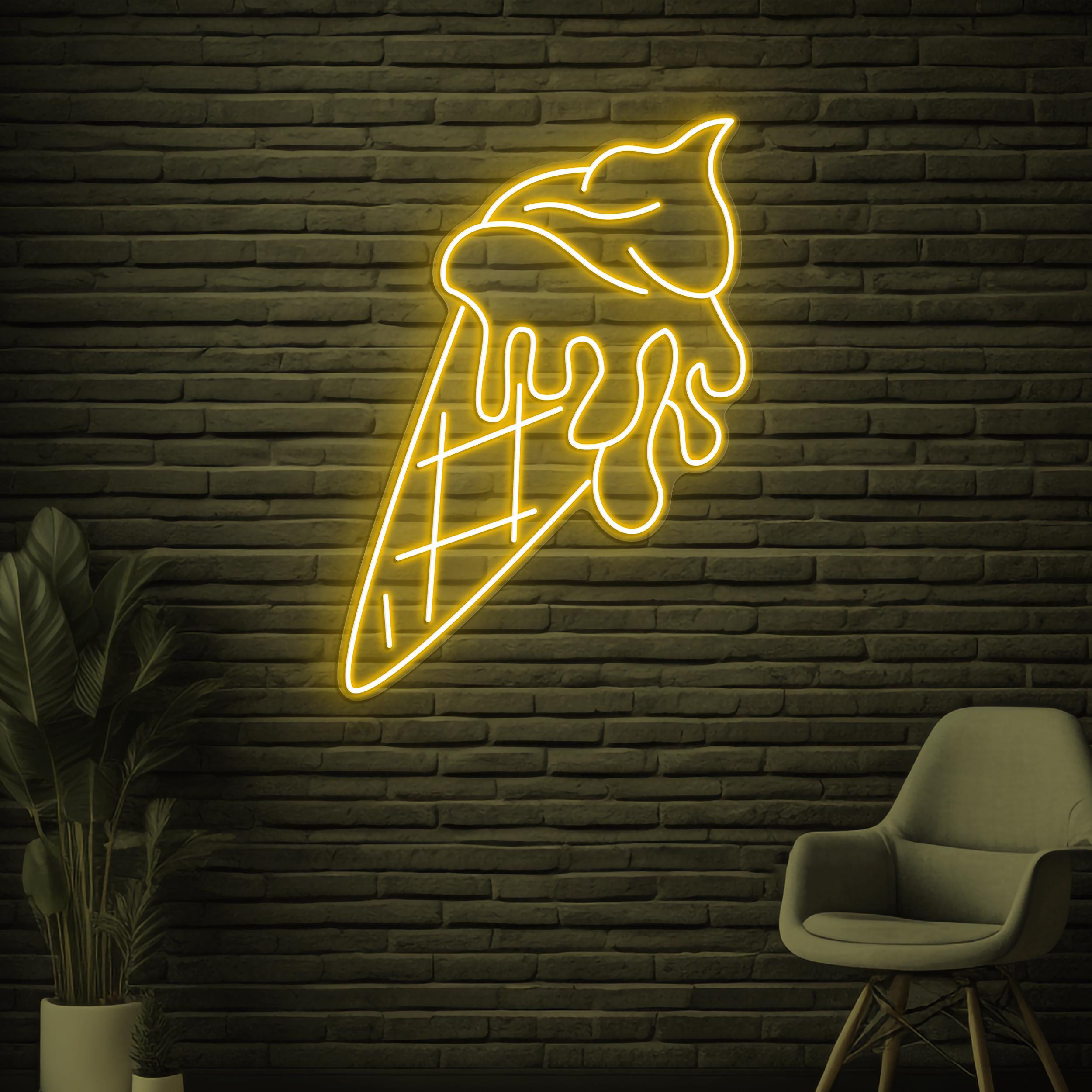 Cone Ice Cream Neon Sign, Cone Ice Cream LED Light, Ice Cream Shop Wall Decor, Decor for Cafe, Bar, Dessert Spot, Ice Cream Display Sign