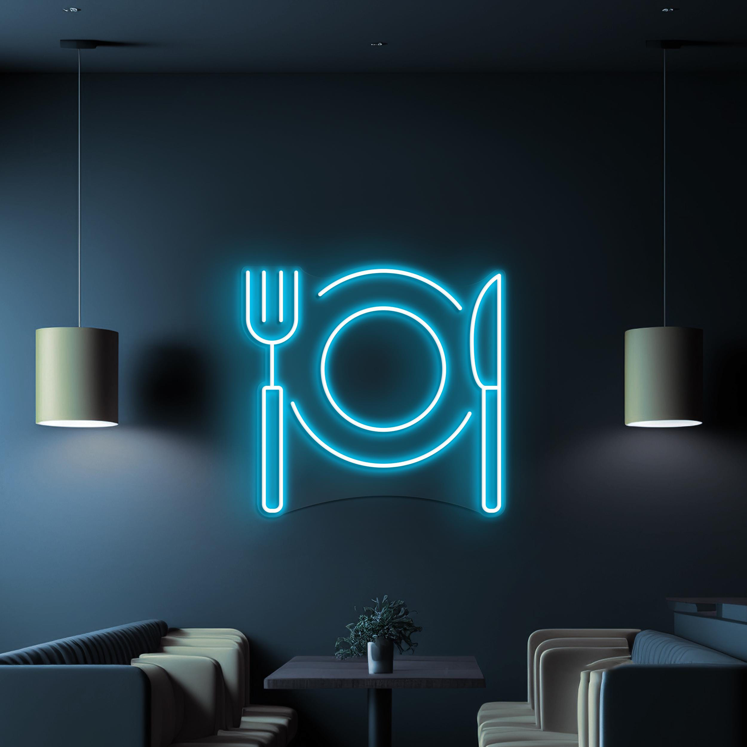 Fork Plate Knife Neon Sign, Fork Plate Knife LED Light, Food Shop Wall Decor, Kitchen Wall Art, Restaurants Neon Light, Dinner Time Neon Art