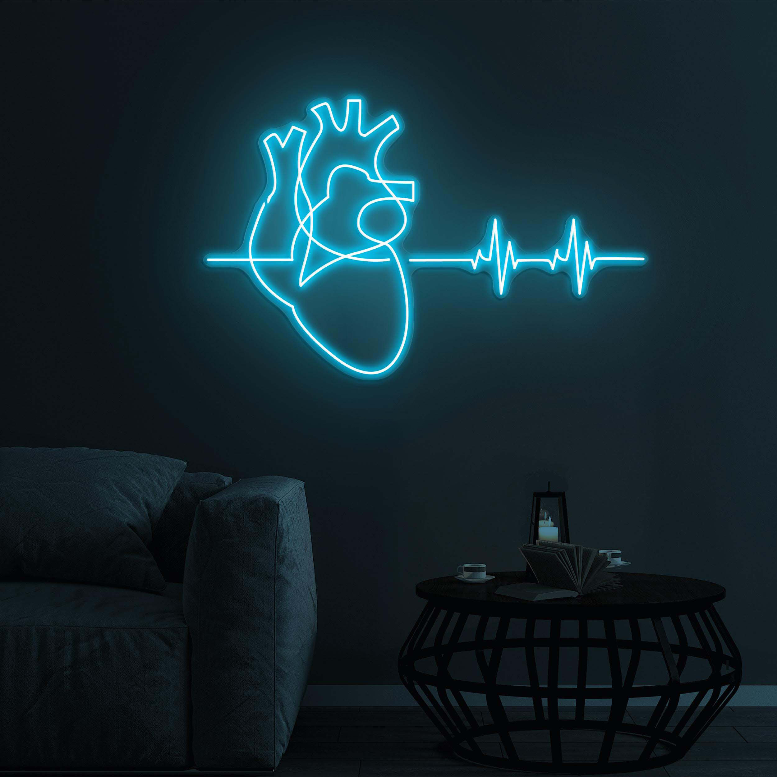 Heartbeat with Heart Neon Sign, Heartbeat with Heart LED Light, Pulse LED Neon Art, Home Wall Decor, Hospital Wall Art, Kids Room Wall Art
