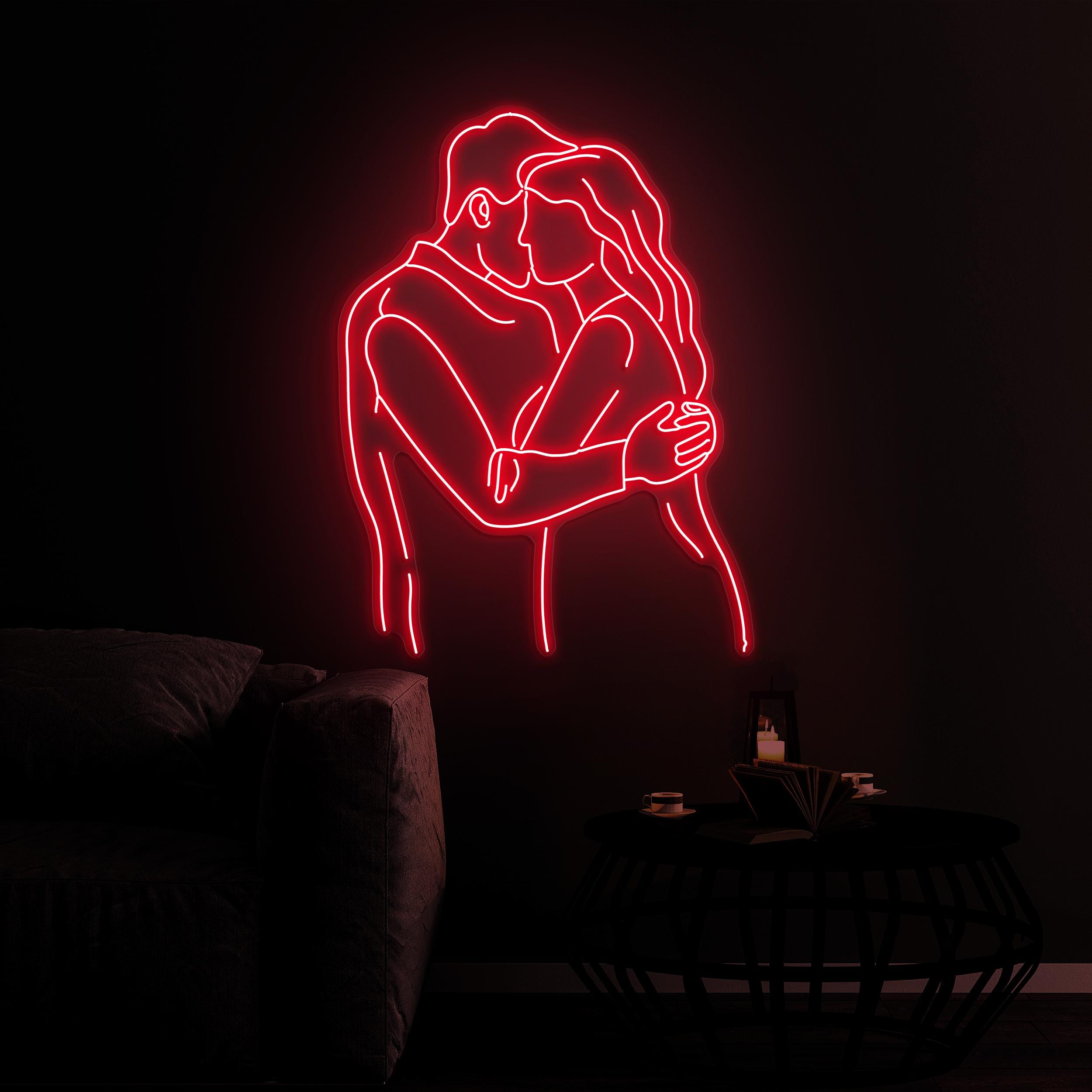 Couple Hug Neon Sign, Couple Hug LED Light, Kissing Couple LED Neon Art, Romantic Wall Decor, Couple Love Neon Sign, Wedding Wall Decor
