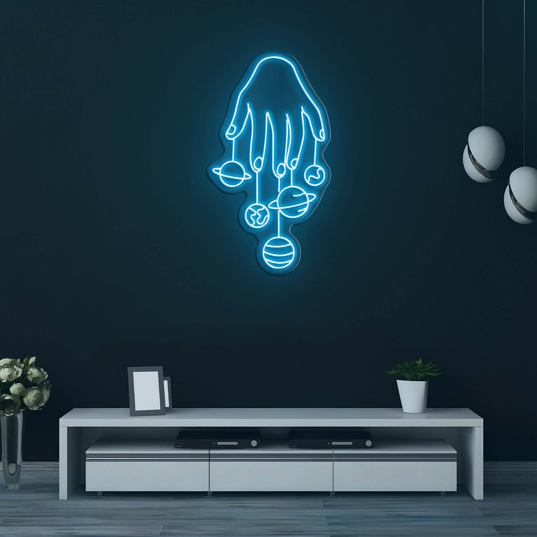 Hand Neon Sign, Planets LED Light Wall Decor, Galaxy Art, Cosmic Hand Neon Light, Planet Hand LED Sign, Room Wall Decor, Galaxy Neon Light
