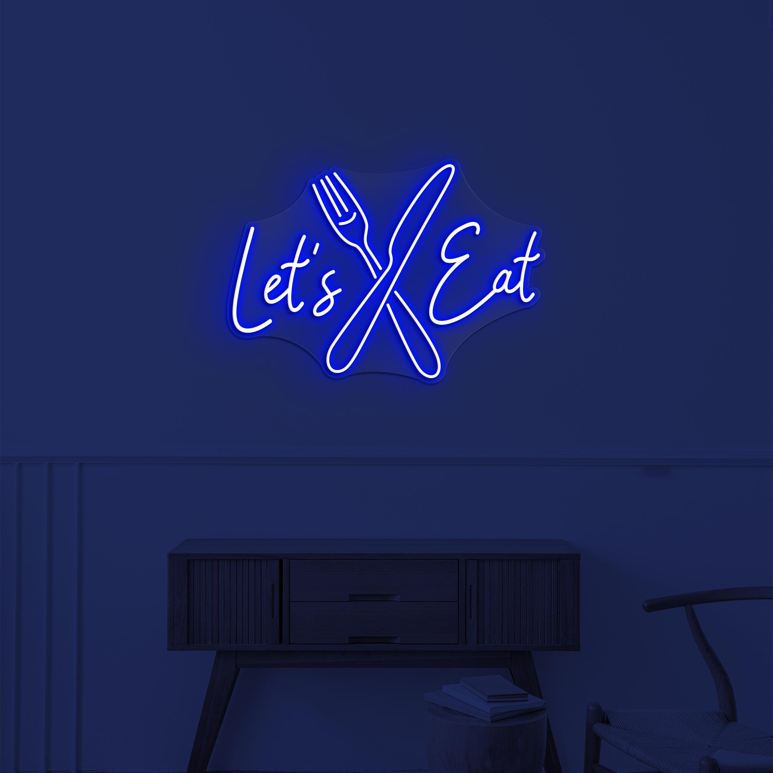 Let's Eat Neon Sign, Let's Eat LED Light, Dinning Room Decor, Knife & Fork Sign, Restaurant Wall Art, Kitchen Wall Neon Art, Cafe Neon Art