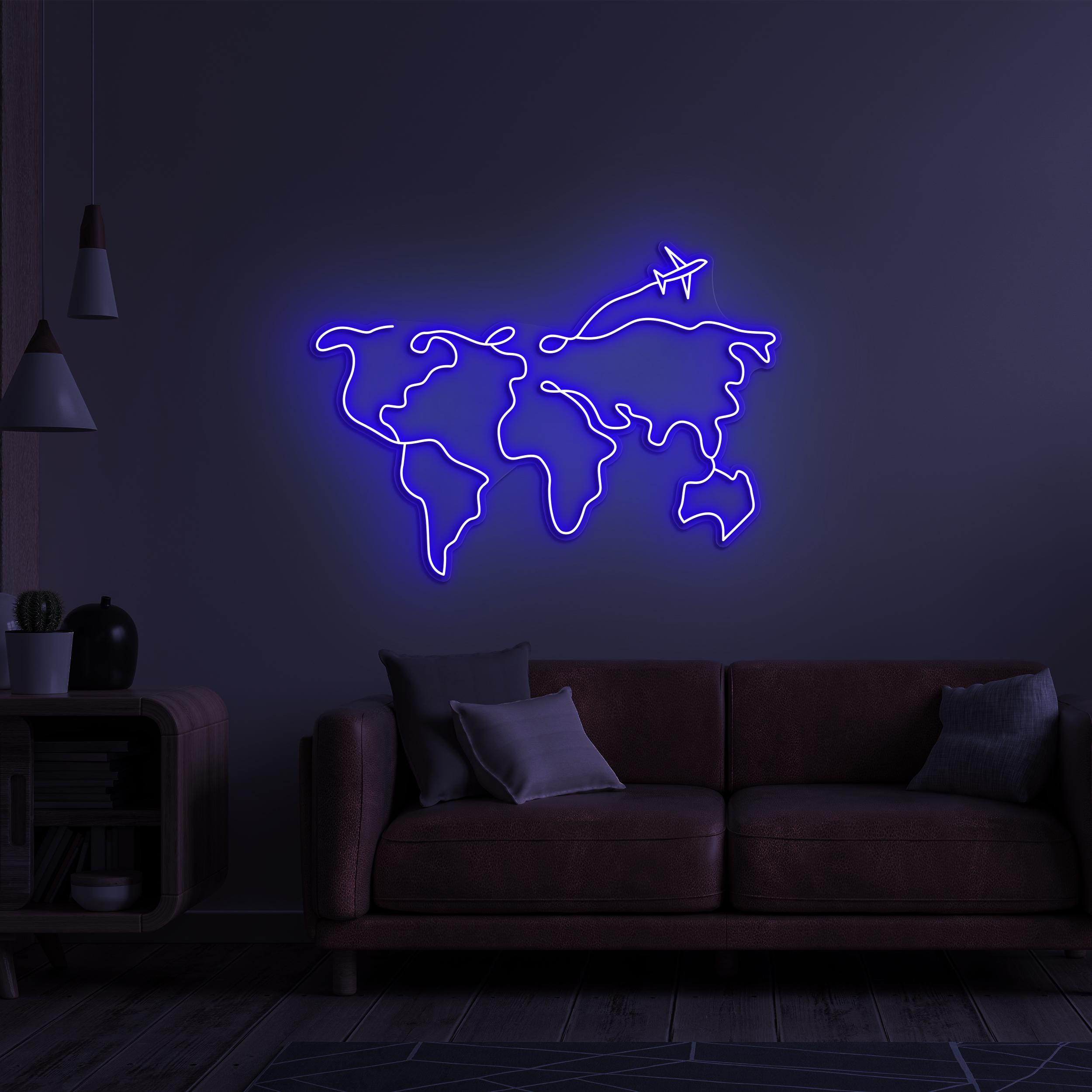 World Map Neon Sign, World Map with Airplane LED Light, World Map LED Neon Art, Travel Neon Light, Adventure Wall Art, Travel Agency Decor