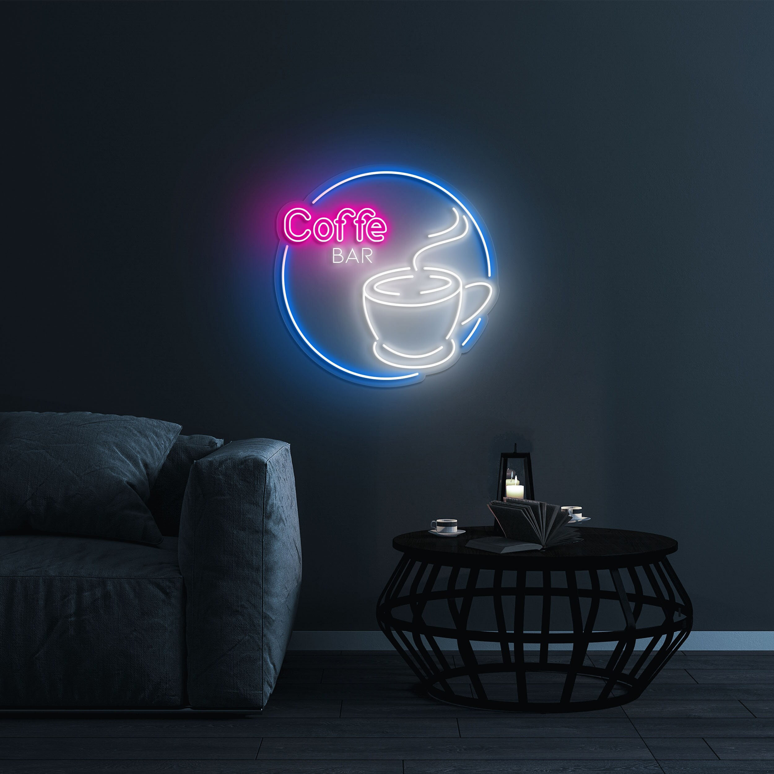 Coffee Bar Neon Sign, Coffee Cup Light, Open Sign, LED Neon Light, Decor for Coffee Lovers, Sign for Home, Cafe, Coffee Shop, Business Decor