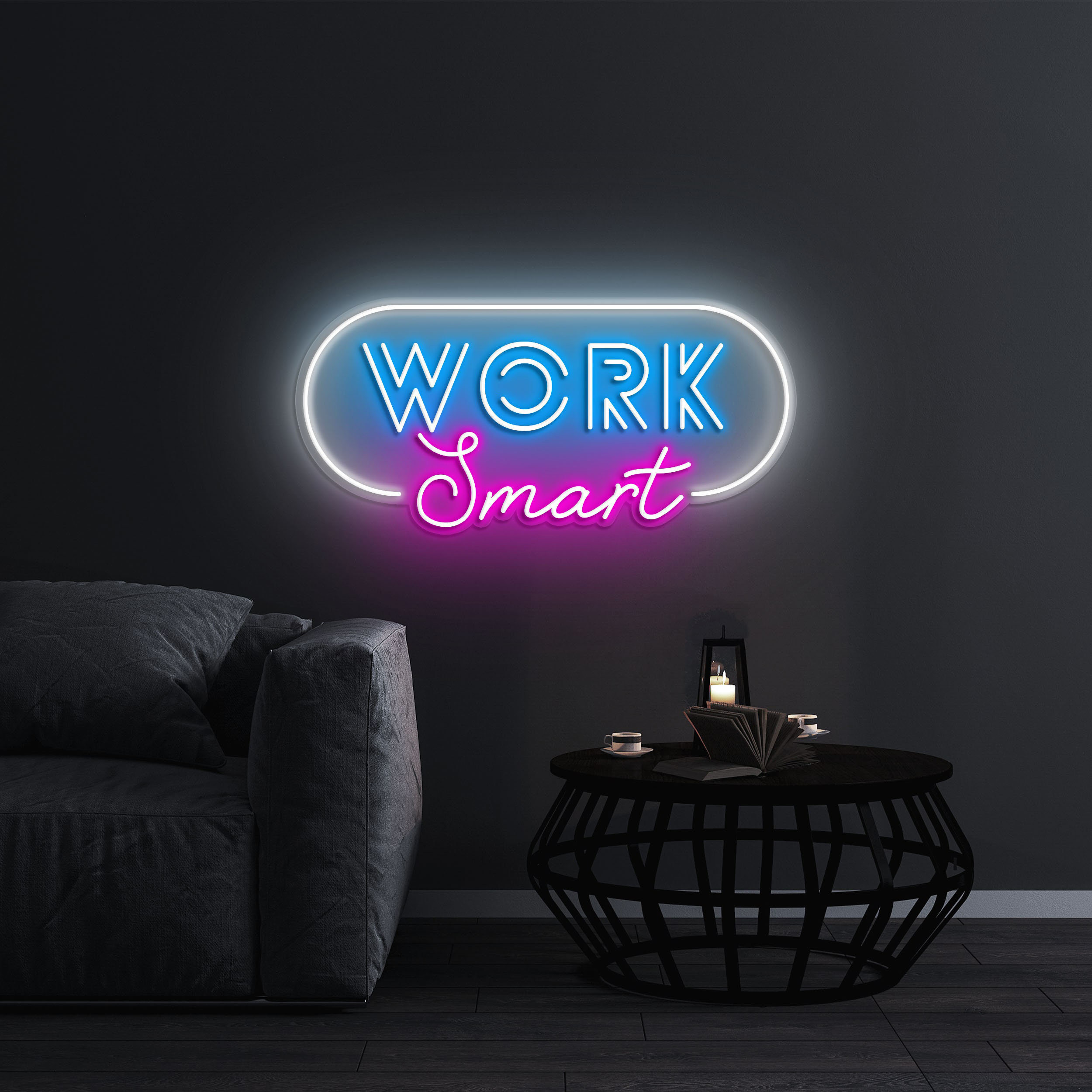 Work Smart LED Neon Sign, Motivational Decor for Home, Office, Studio, Game Room Neon Light Decor, Wall Art for Readiness & Motivation, Gift