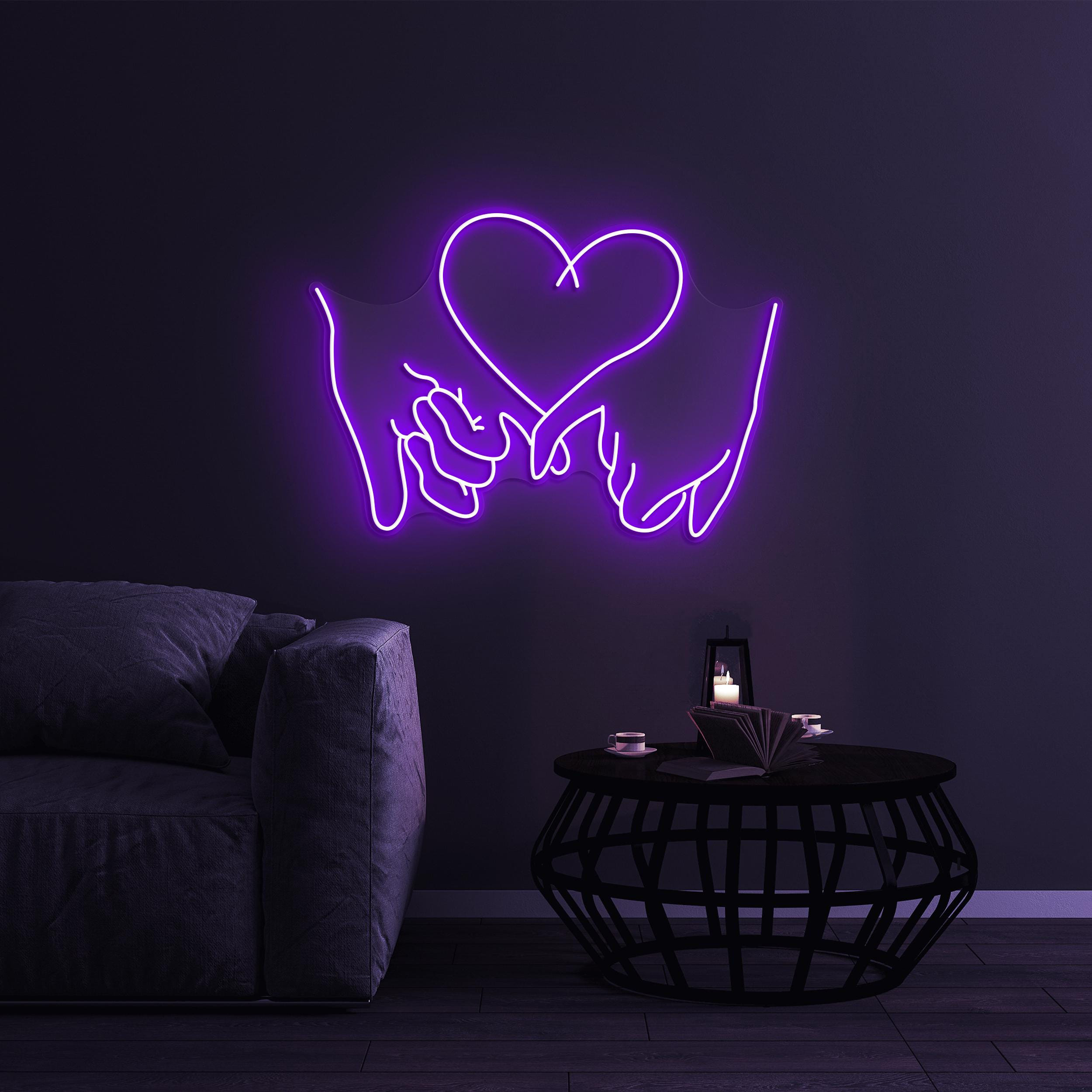 Holding Hands Heart Neon Sign, Holding Hands Heart LED Light, Lover Hands Wall Decor, Couple Hands Sign, Romantic Decor, Hand Heart Love Art