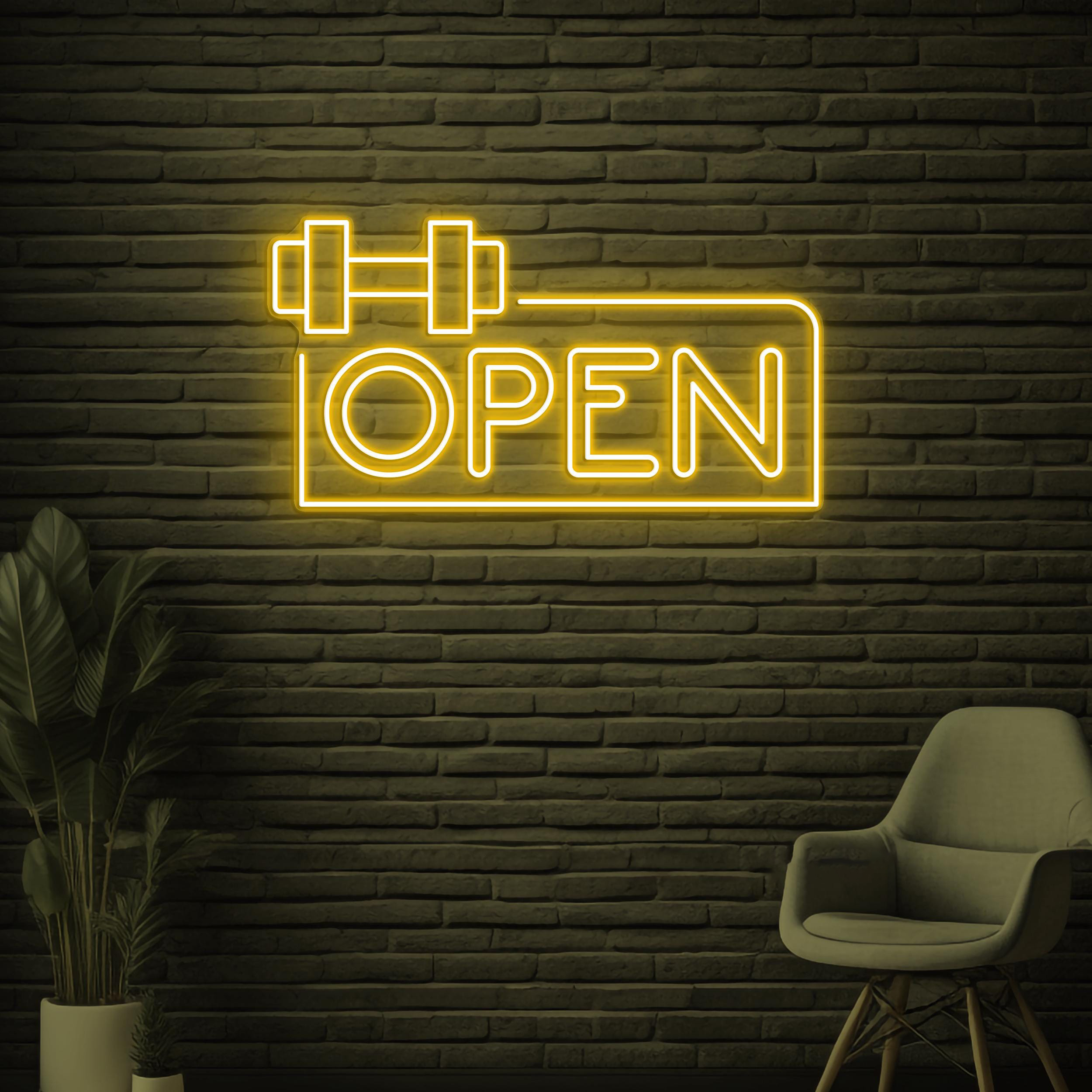 Open Gym Neon Sign, Open Gym LED Light, Gym Wall Decor, Gym Time Wall Light, Gym Room Neon Sign, Dumbbell Wall Decor, Business Logo Sign