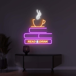 Book and Coffee Neon Sign, Read & Drink LED Light, Book Wall Decor, Tea Cup Wall Art, Book Shop Decor, Home Wall Sign, Coffee Shop Wall Art