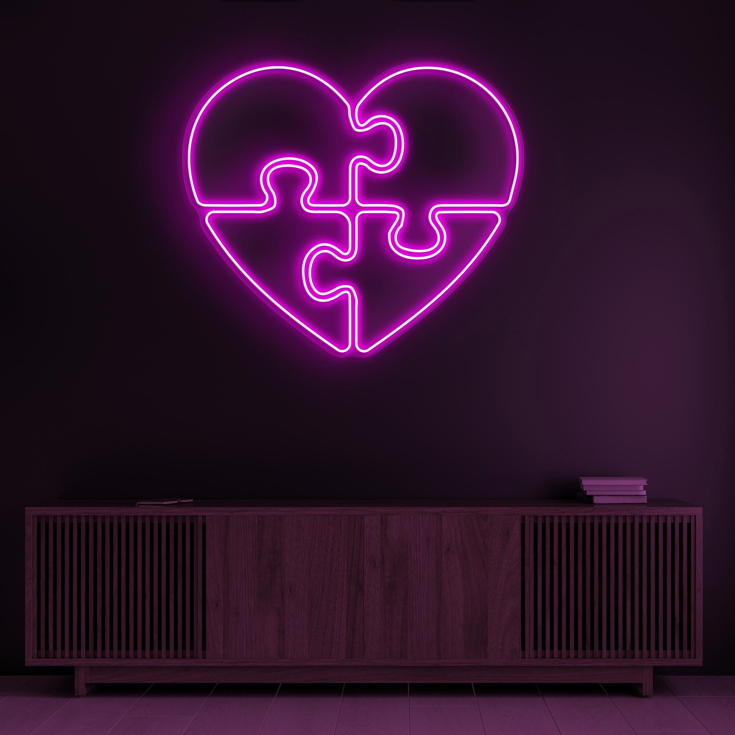 Puzzle Heart Neon Sign, Puzzle Heart LED Light, Heart Wall Decor, Game Room Wall Art, Matching Hearts LED Sign, Love Puzzle Neon Decor